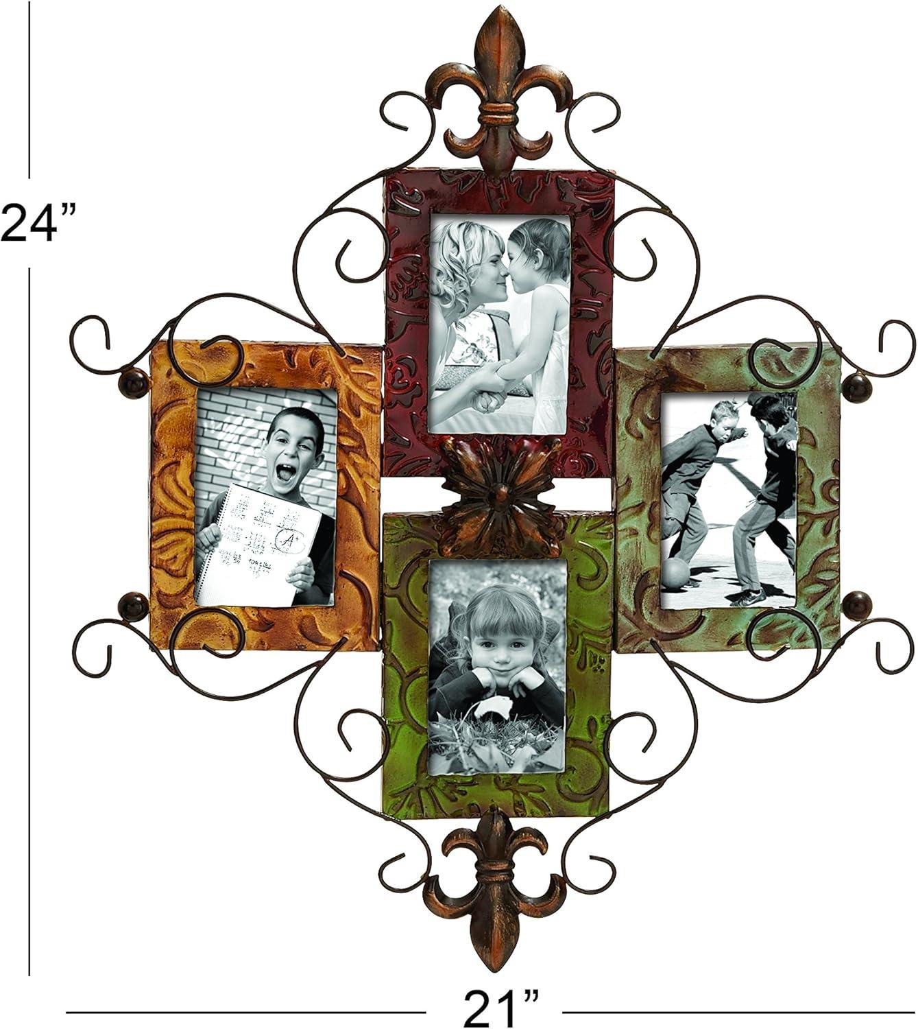 24"x21" Metal Scroll 4 Slot Wall Photo Frame - Olivia & May: Iron Material, Keyhole Mount, Holds 4x6 Images