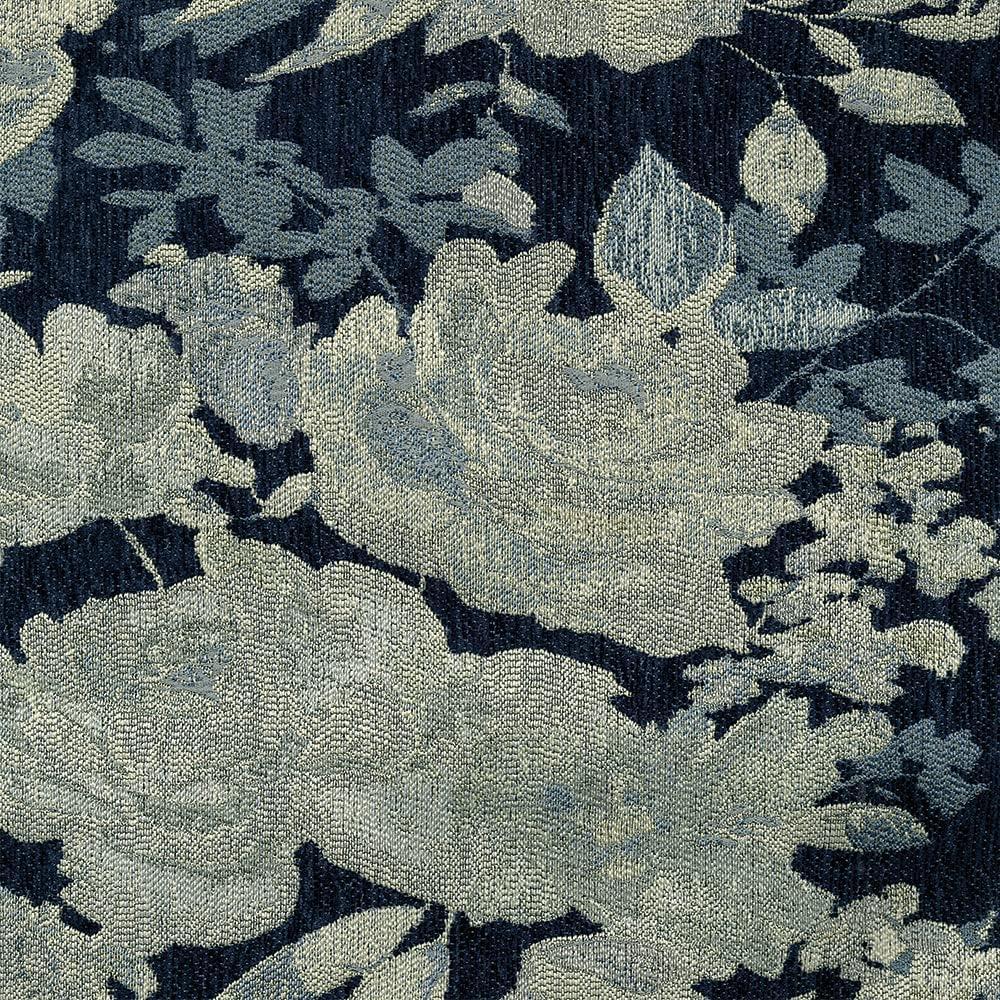Blue Floral Brocade Upholstery Fabric by the Yard