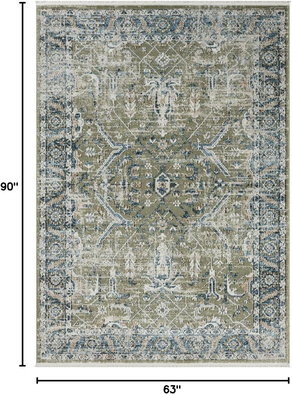 Abani Savoy Collection Area Rug - Intricate Blue/Green Vintage Design -5'3" x 7'6"' - Easy to Clean - Durable for Kids & Pets - Non-Shedding - Medium Pile - Soft Feel -Living Room, Bedroom & Office