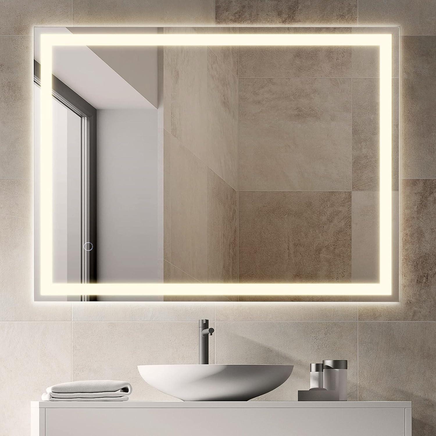 Pax Small Rectangular Frameless Antifog Front/Back-Lit Wall Bathroom Vanity Mirror with Smart Touch - JONATHAN Y