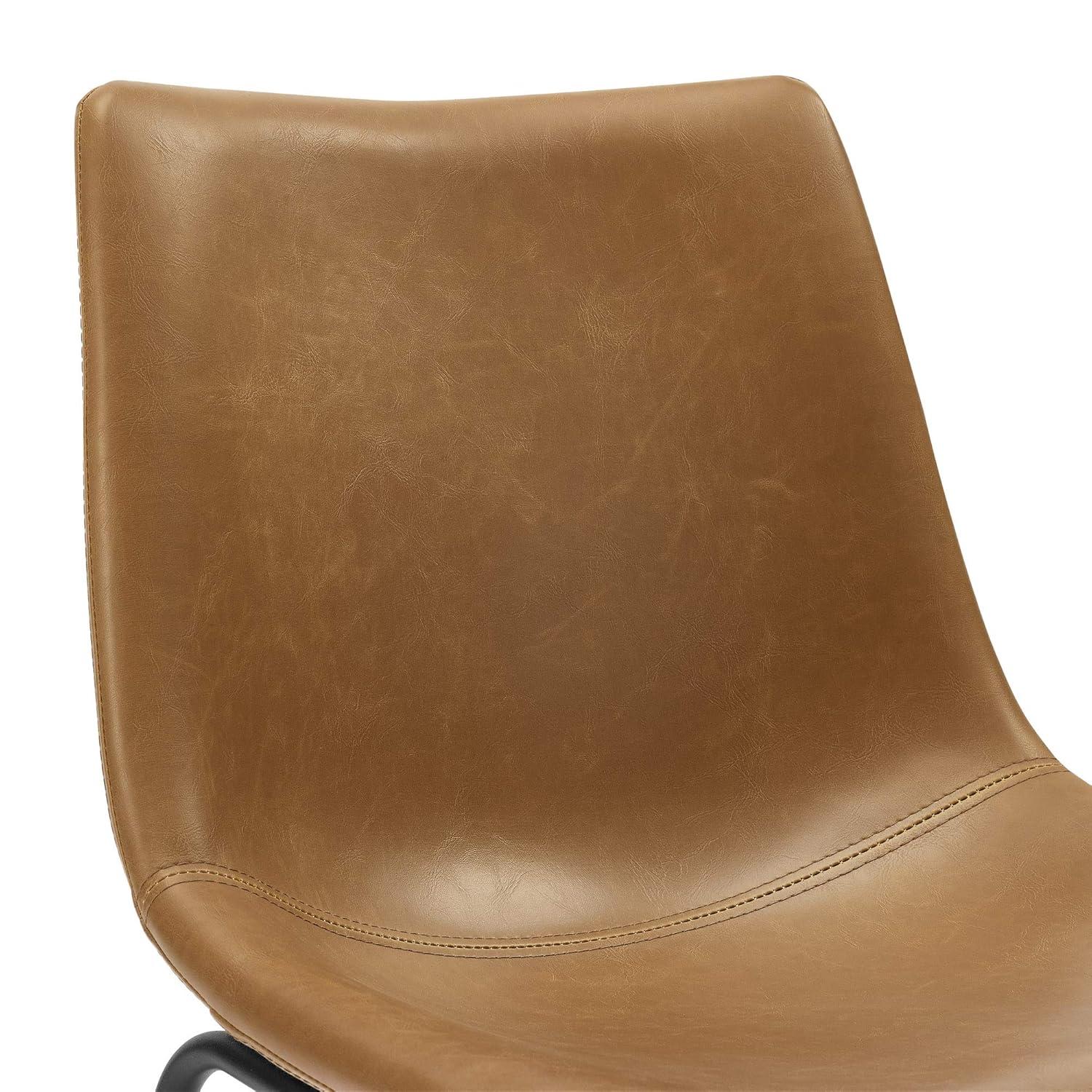 Whiskey Brown Faux Leather Industrial Counter Stools, Set of 2