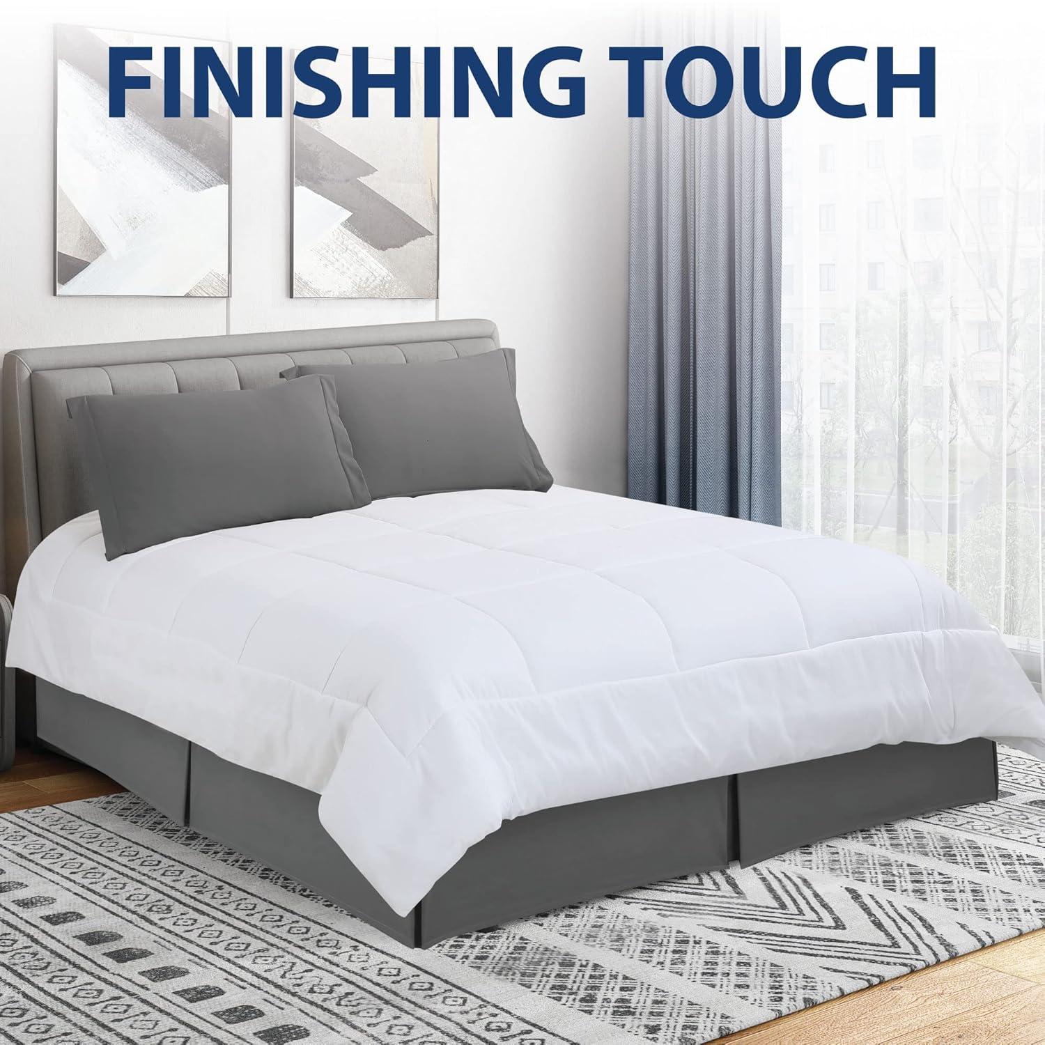 Swift Home | Basics Pleated Microfiber Bed Skirt 14-inch Drop Gray Queen