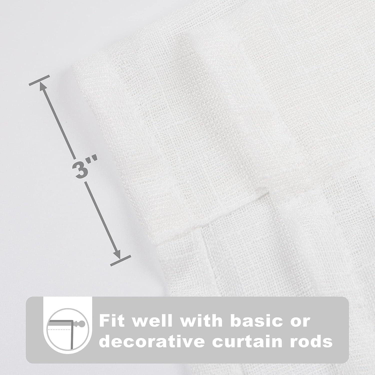 DriftAway Solid Color Faux Linen Slub Sheer Voile Tie Up Decorative Adjustable Balloon Rod Pocket Window Curtains for Small Window 25" x 47" White