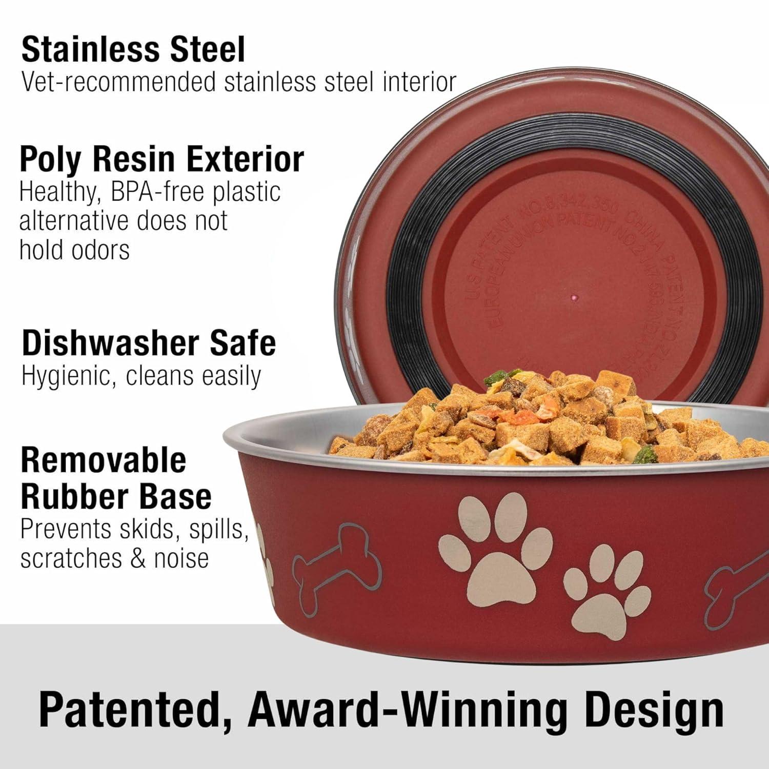 Loving Pets Bella Dog Bowls- Stainless Steel Dog & Cat Bowls - Spill Proof Dog Food Bowl, Cat Bowl, Puppy Essentials & Pet Supplies Great for Home & Travel (Large 35-65 lbs, Merlot)