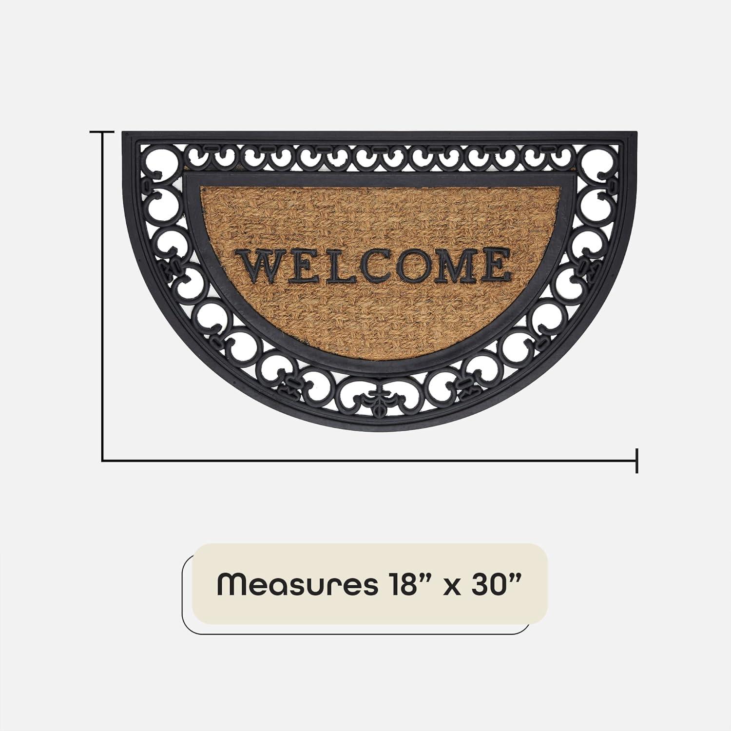 Bloomsbury Market Aeries Recycled Rubber Door Mats, Non-Slip/Skid Rubber Backing, 18" W X 30" L, Rectangle, Welcome Scrolls