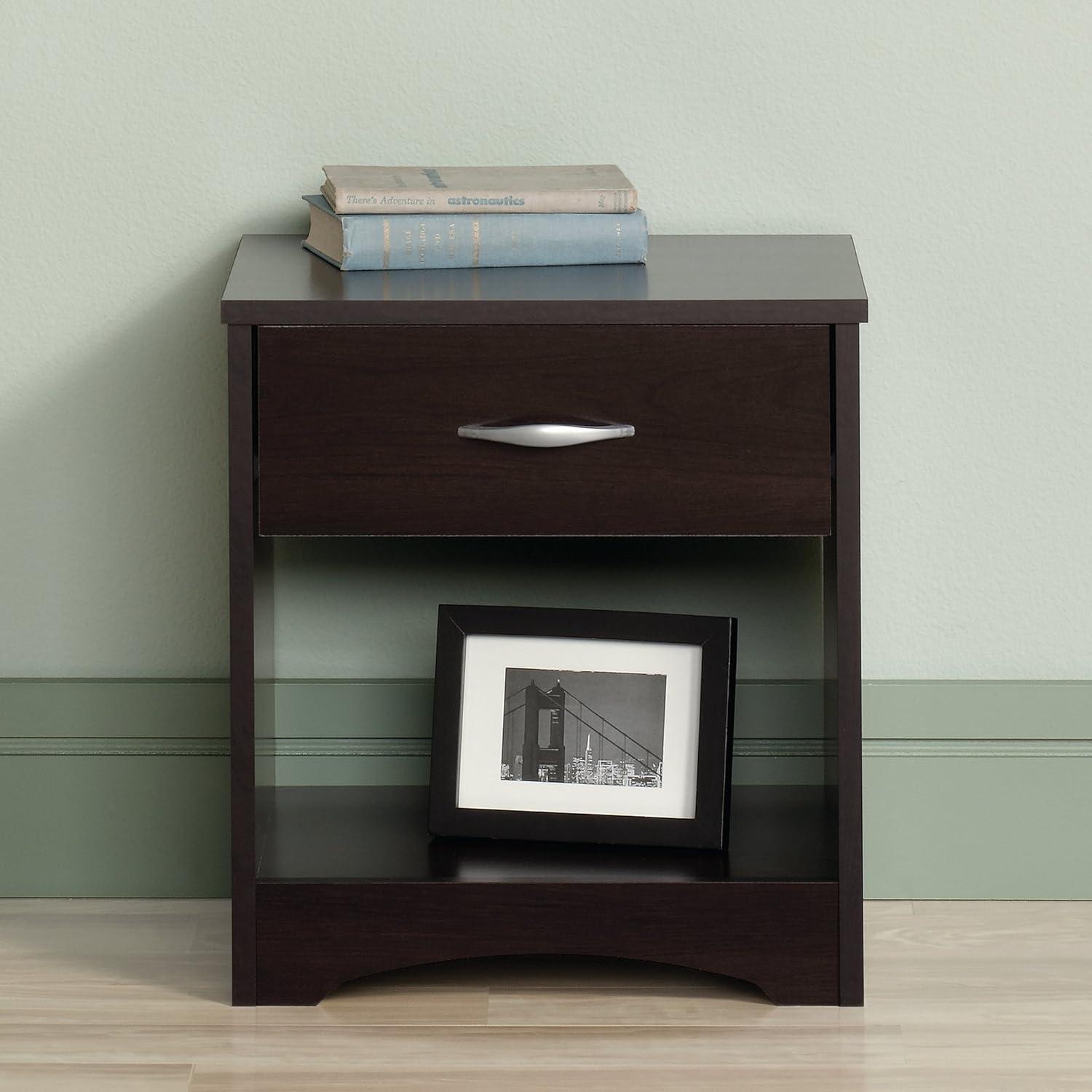 Cinnamon Cherry Finish Nightstand with Drawer and Open Shelf