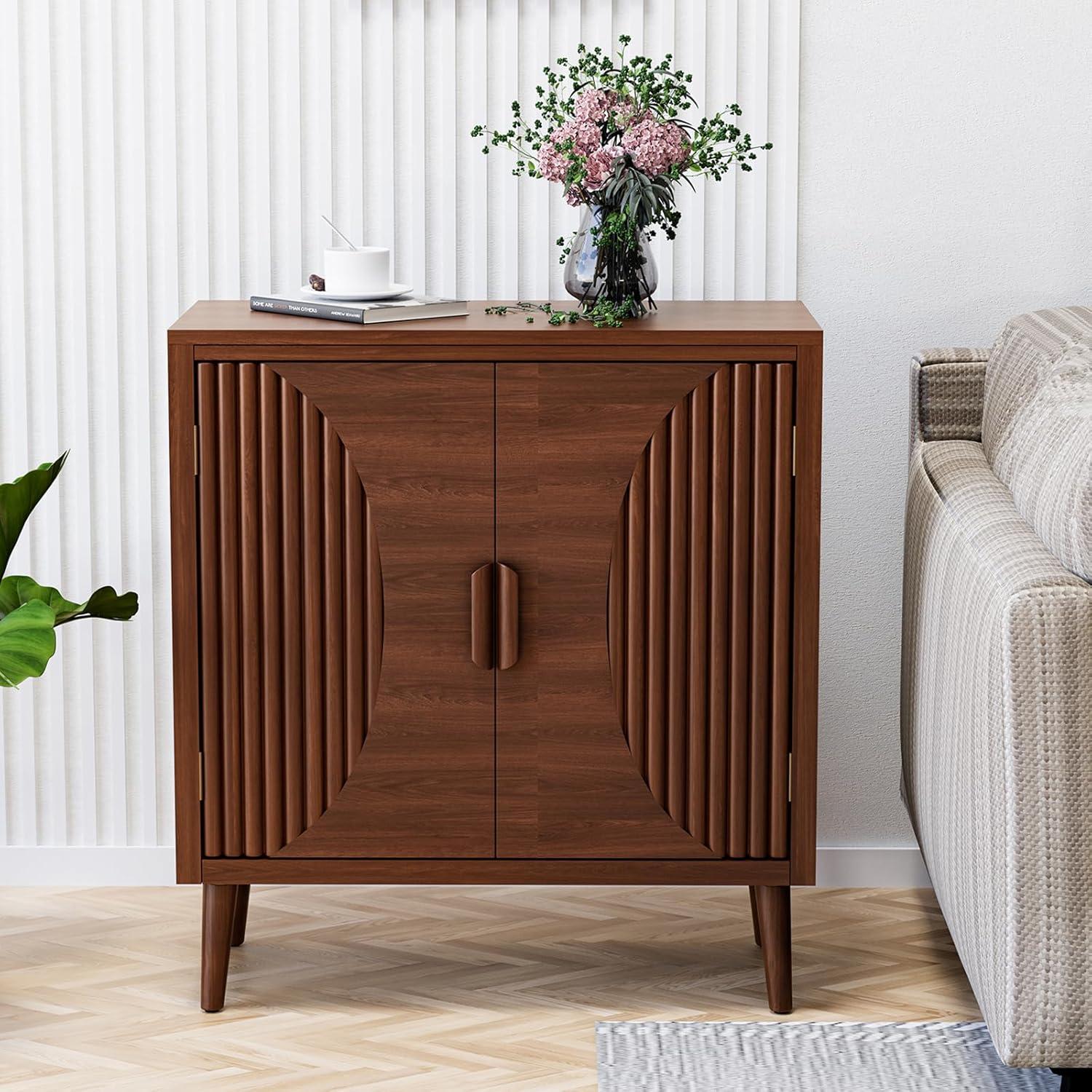 Brown MDF Modern Accent Cabinet with Doors and Shelves