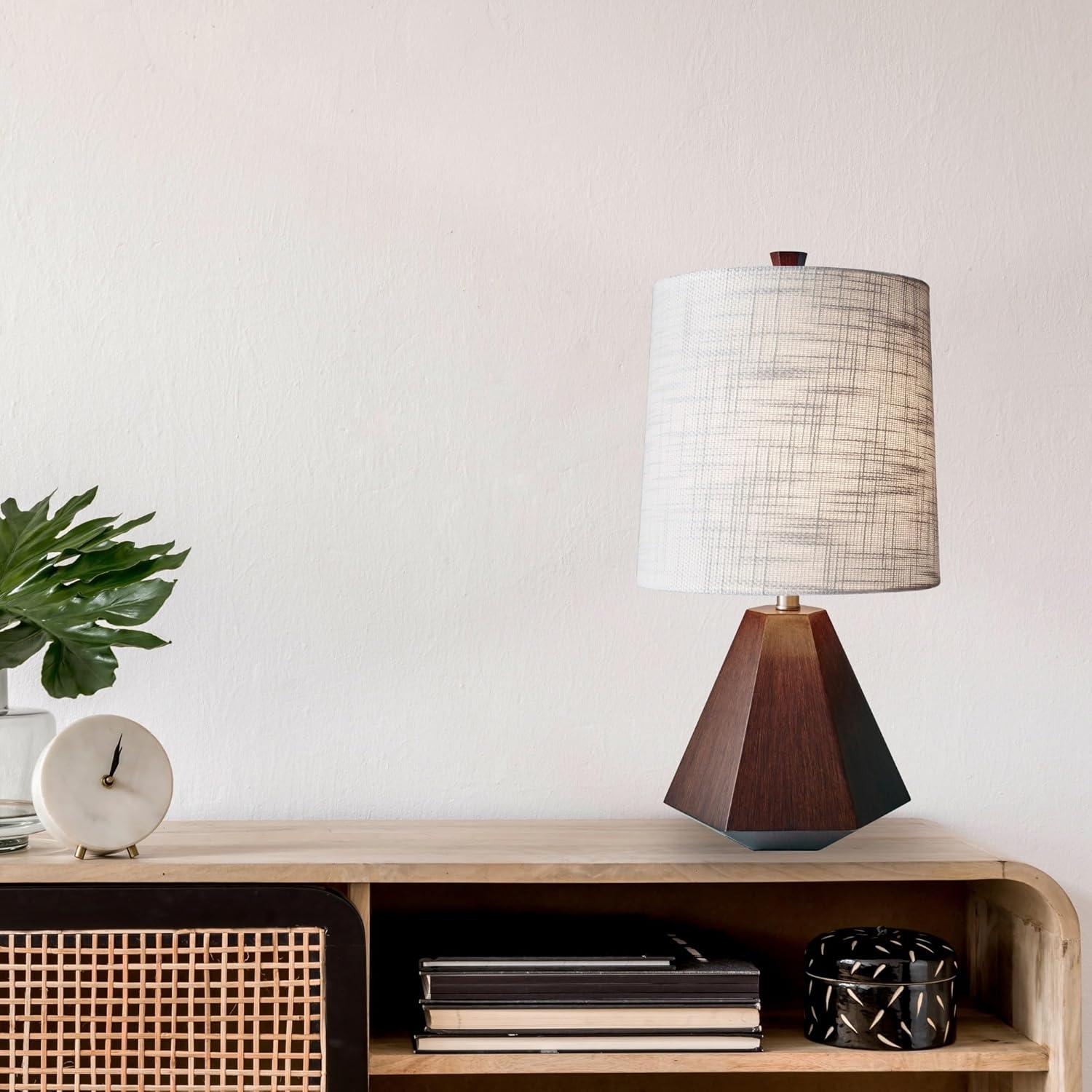 Walnut Geometric Birch Wood Desk Lamp with Textured Shade