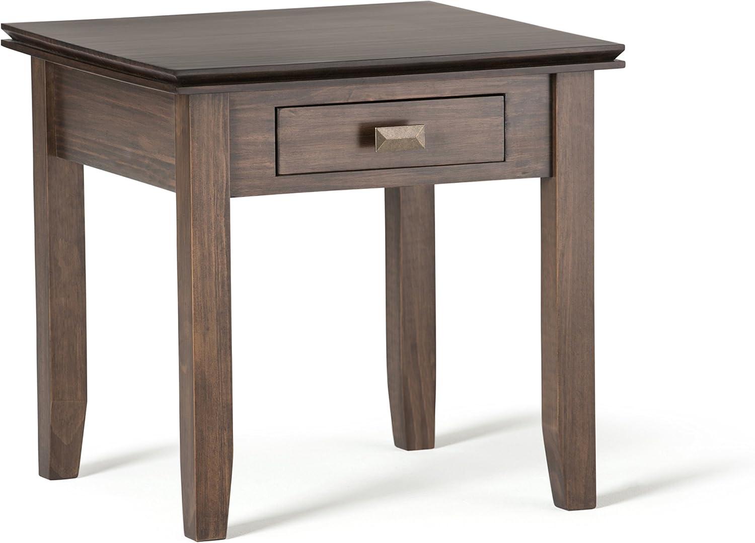 Natural Aged Brown Solid Wood End Table with Storage