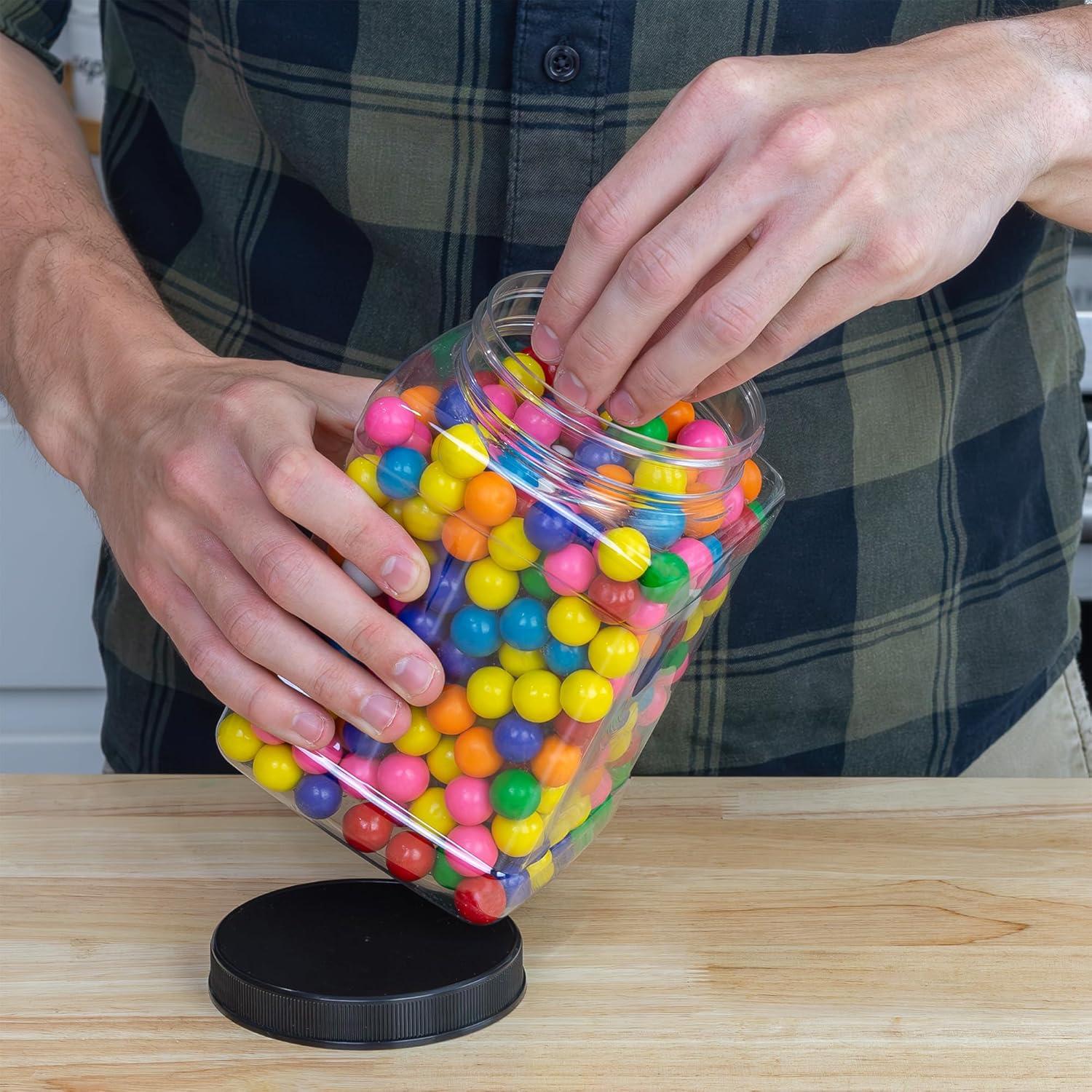 Cornucopia Brands 48oz Square Plastic Jars 3pk; Clear Rectangular 6-Cup Canisters w/ Black Lids, Easy-Grip Side