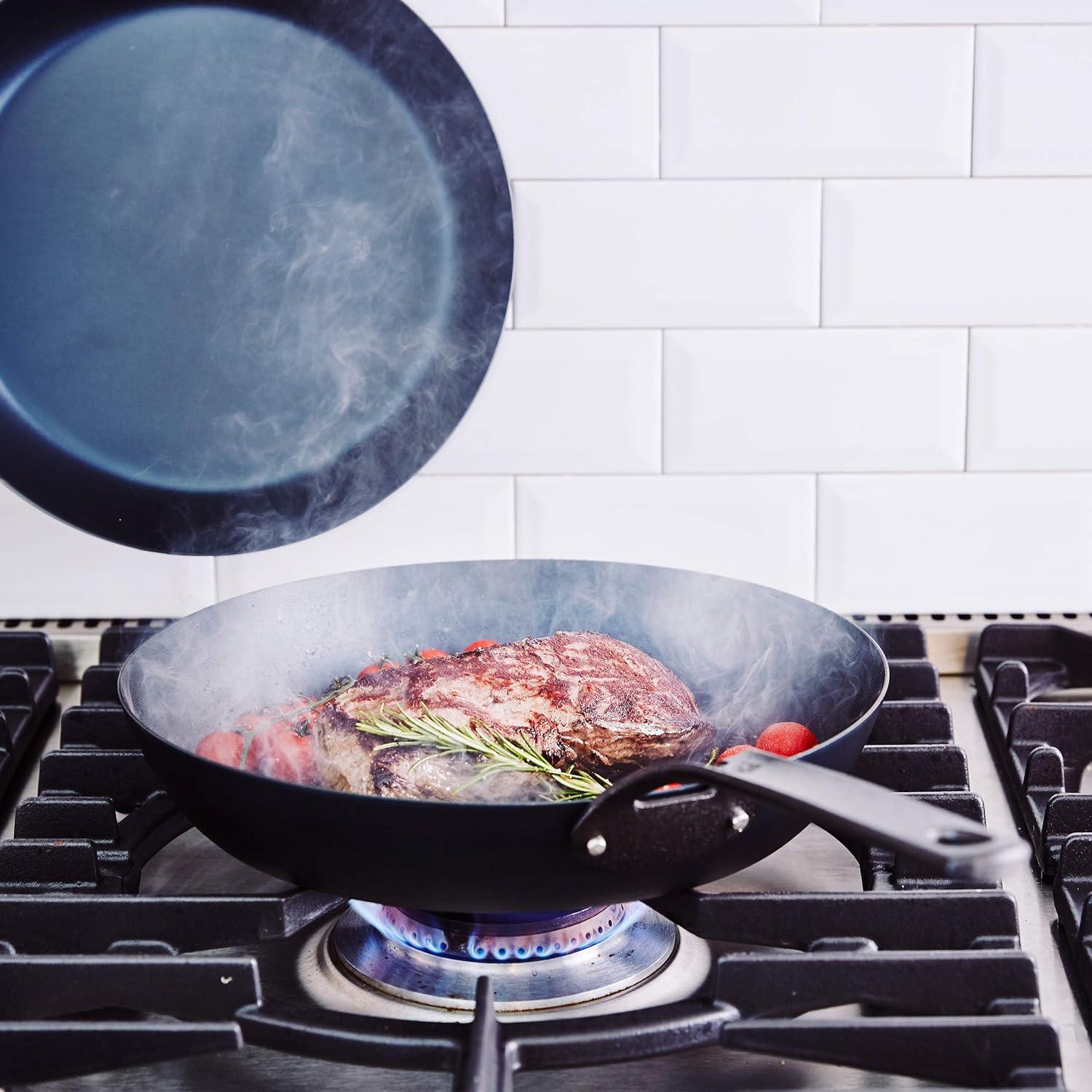 Black Carbon Steel 10'' Non-stick Frying Pan with Cast Iron Handle