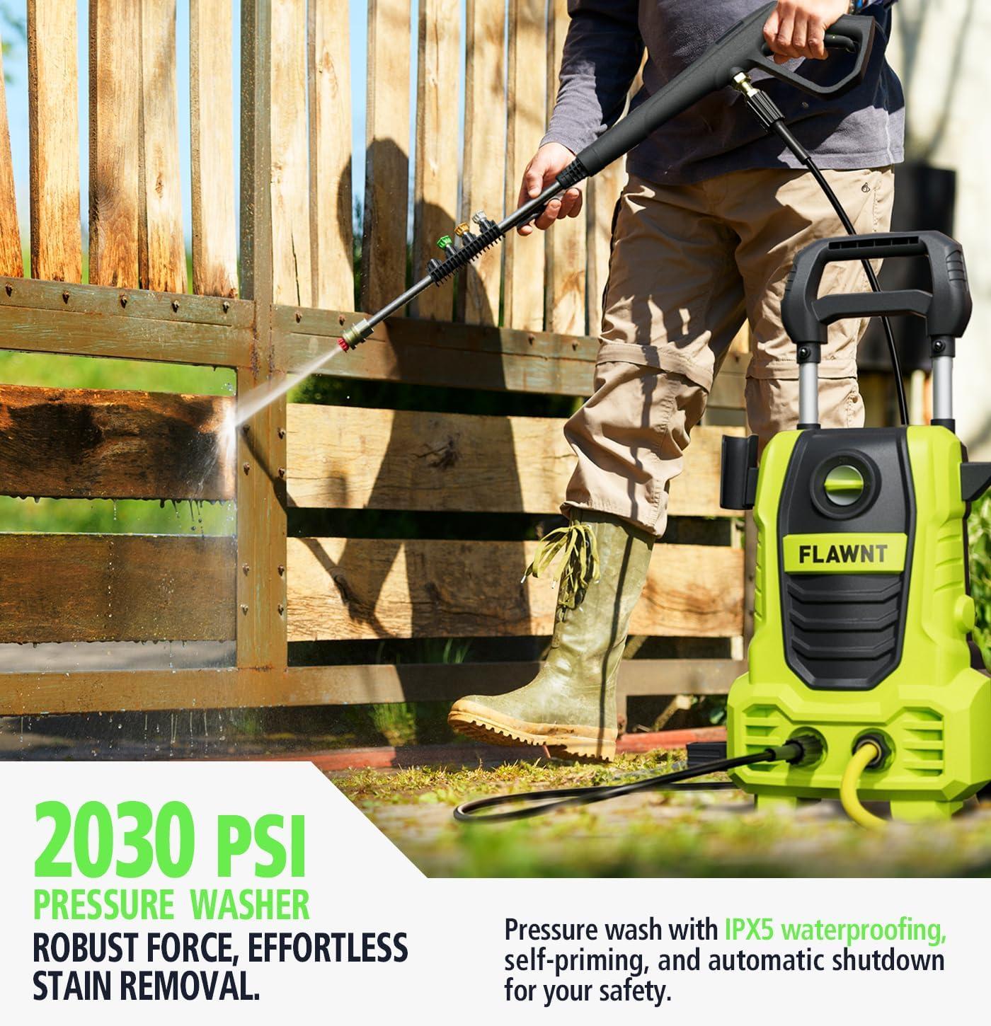 Electric Pressure Washer, 26 FT Hose Pressure Cleaner 2030 PSI with 4 Nozzles Tips,Surface Cleaning with Upgraded Swivel Joint for Car/Fences/Daily Needed-Green