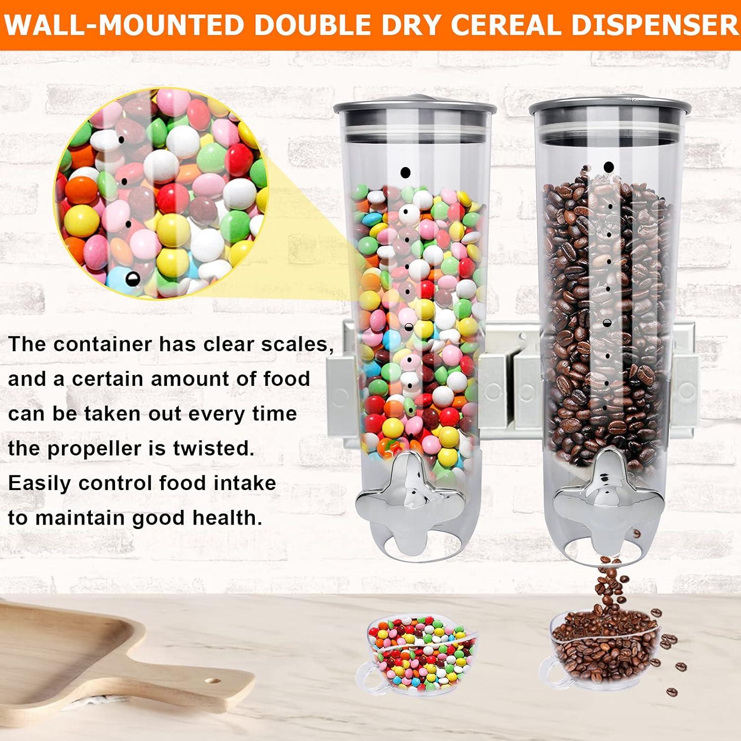 Cereal Dispenser Wall Mounted, Large Dry Food Dispenser with Cup, Grains Dispenser Wall Mounted, Candy Dispenser Wall Mount for Store Food Coffee Beans Nuts Snacks, Kitchen Cereal Storage Container 3L
