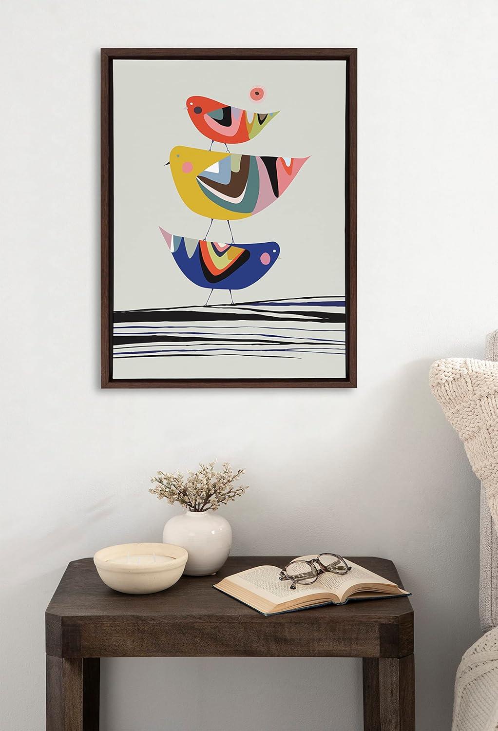 Kate and Laurel Sylvie The Family Tree Framed Canvas Wall Art by Rachel Lee of My Dream Wall, 18x24 Brown, Colorful Animal Art for Wall