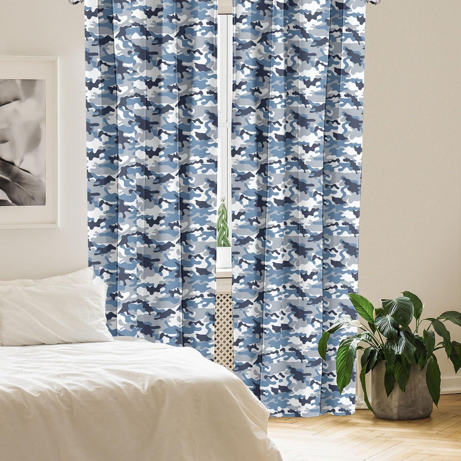 Ambesonne Camouflage Curtains, Soft Colors Design, Pair of 28"x63", Slate Blue Indigo Grey