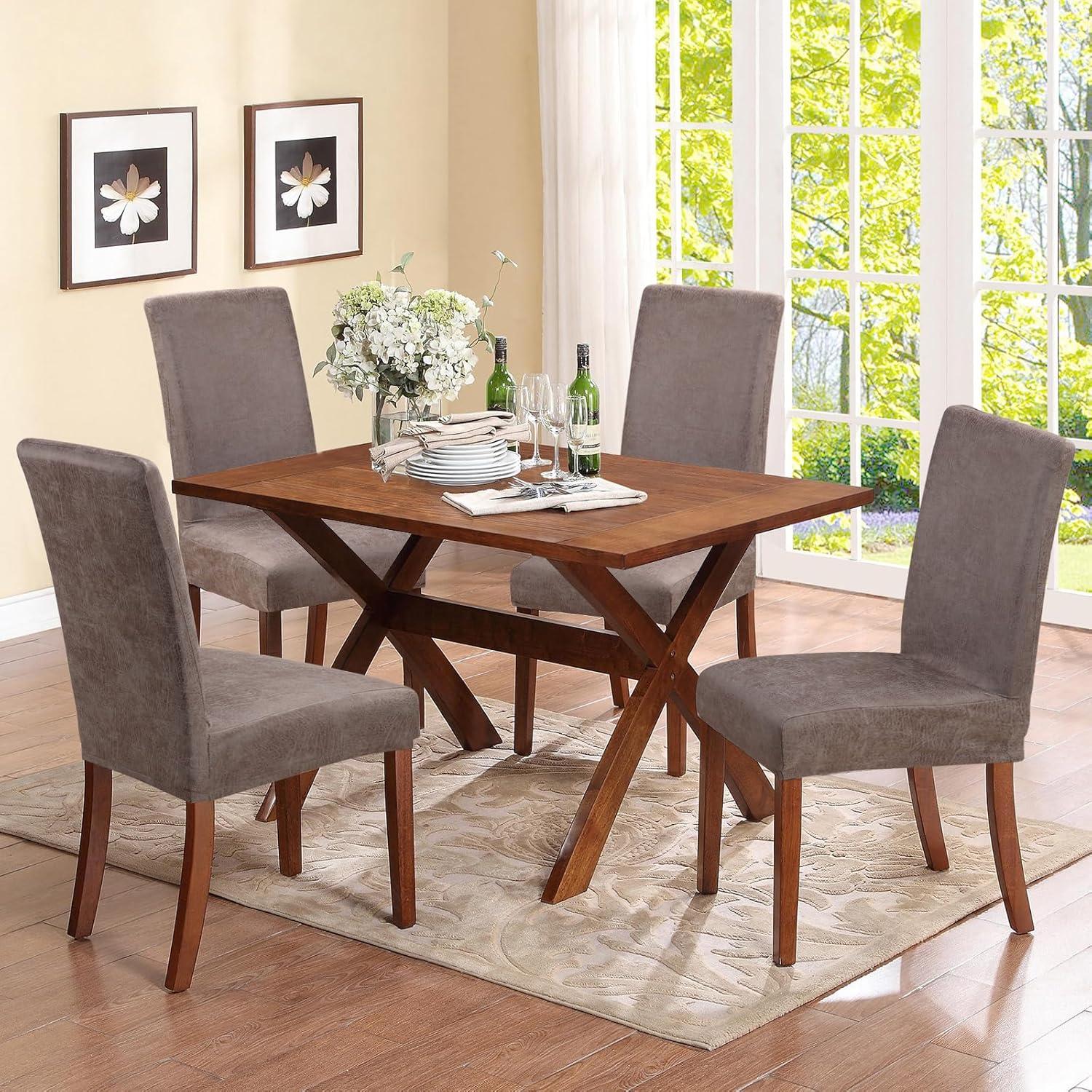 Taupe Velvet Stretch Dining Chair Covers Set of 4