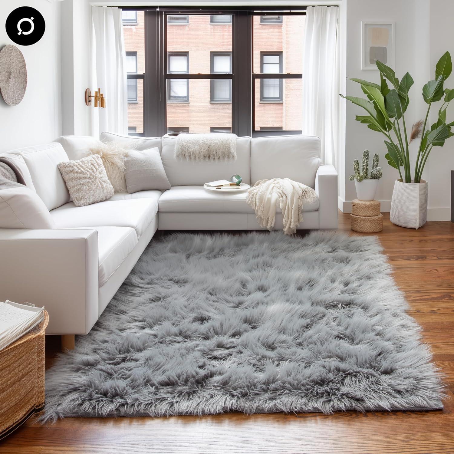 Diller White Faux Sheepskin Fur Machine Washable Shag Fluffy Area Rug