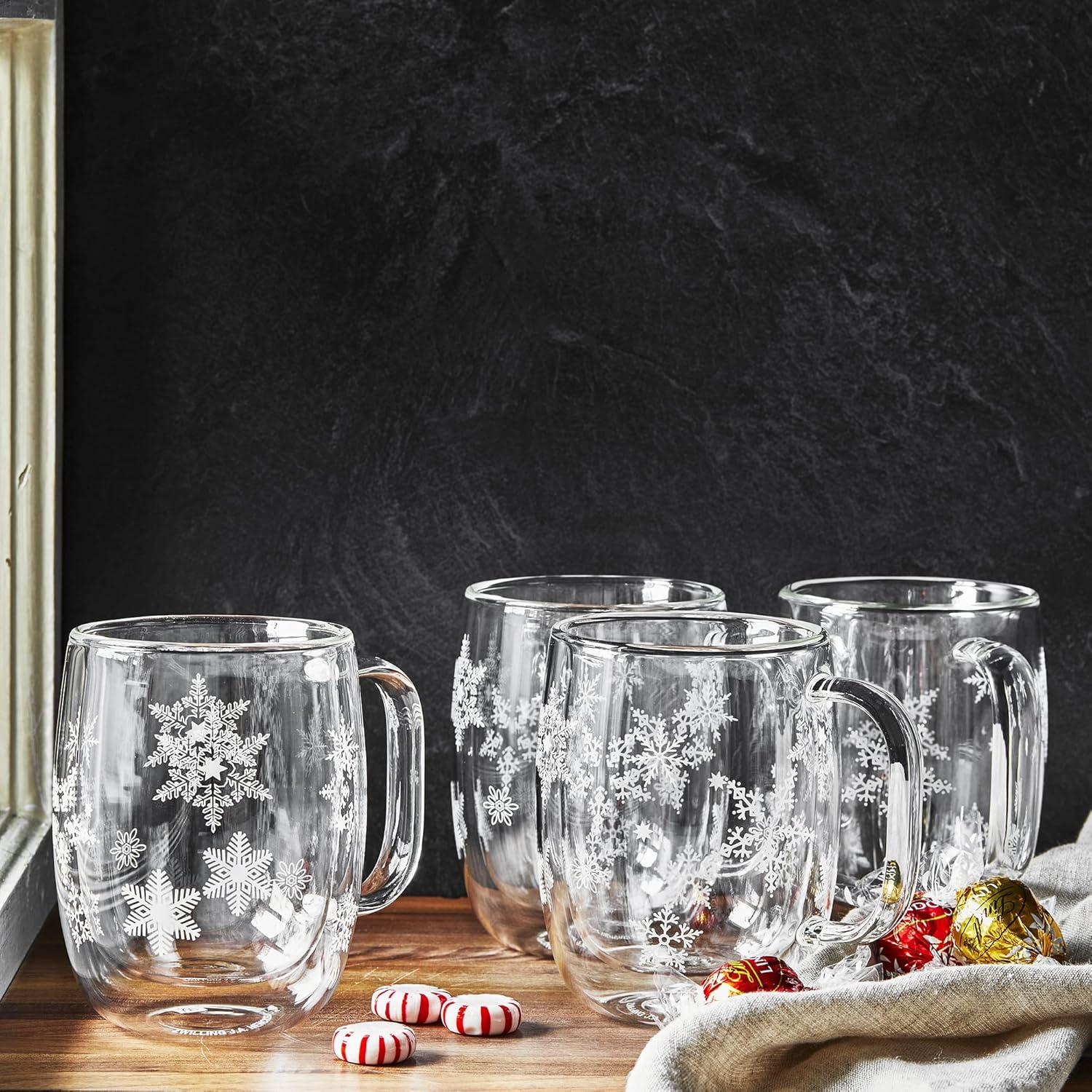 ZWILLING Sorrento Double Wall Glass Snowflake Coffee Mugs, 12oz. Each