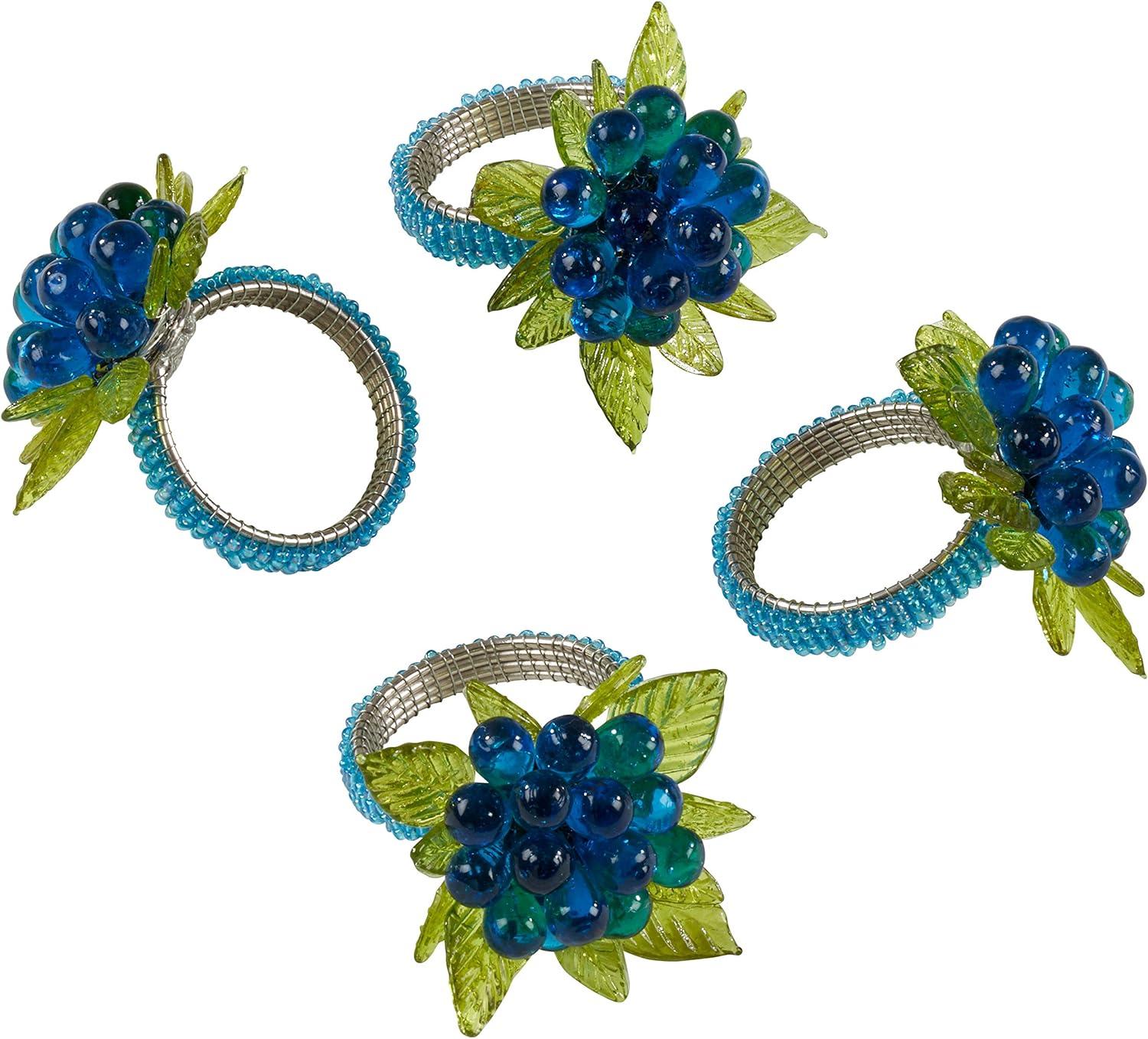 Saro Lifestyle Beaded Napkin Ring With Flower And Leaves (Set of 4)