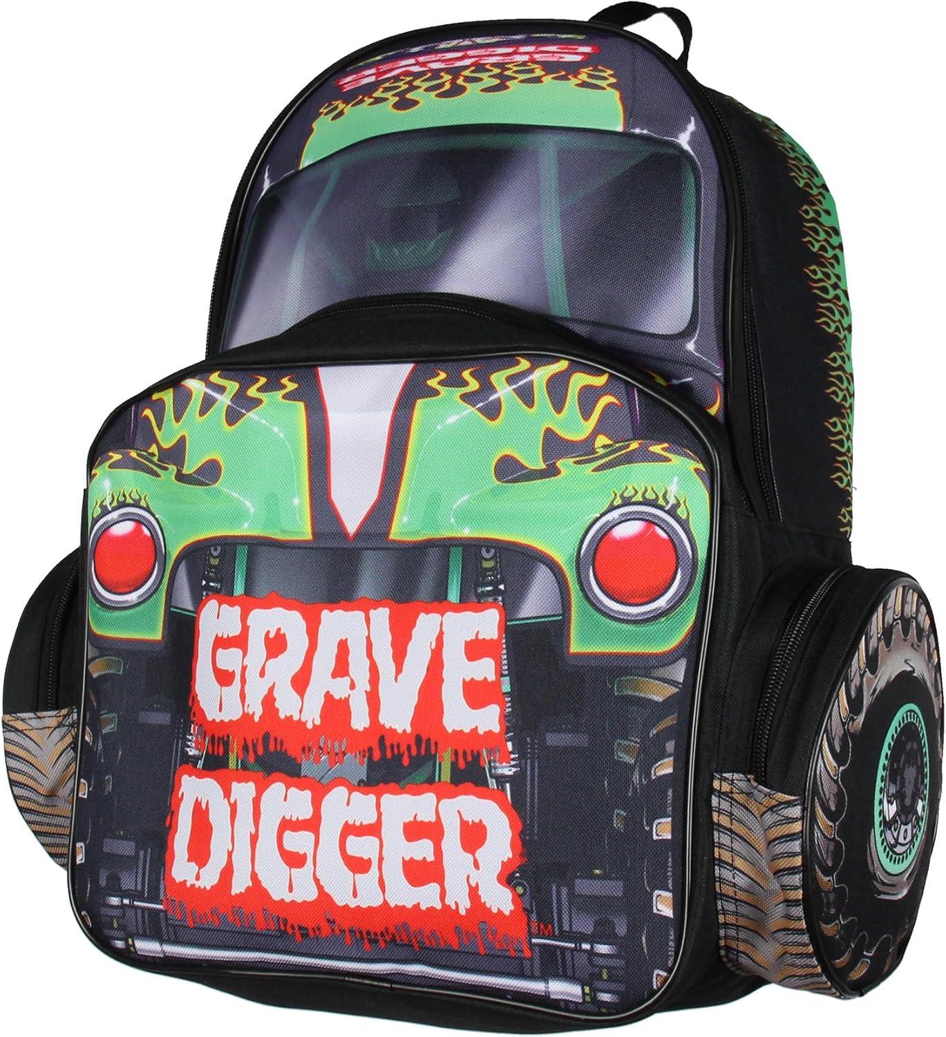 Monster Jam Backpack Grave Digger Truck Shaped Dual Compartment Tote Bag Book Bag for Travel Daily Use