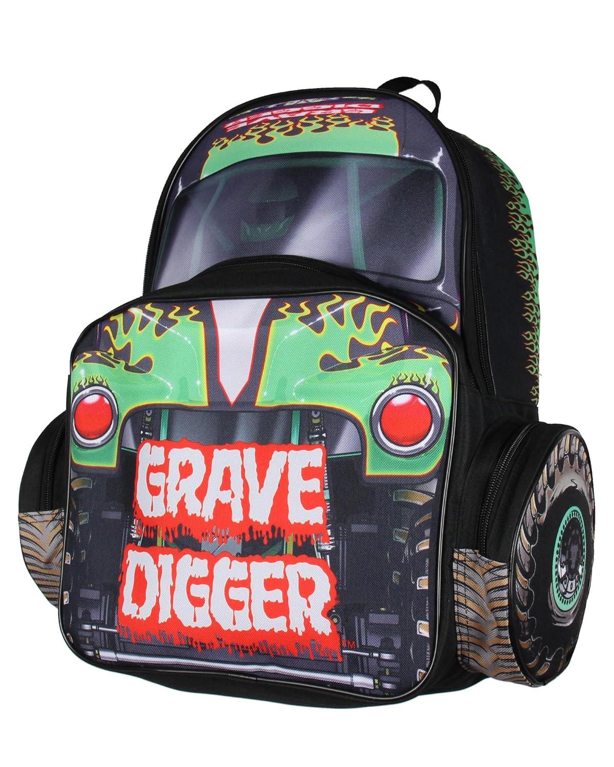 Monster Jam Backpack Grave Digger Truck Shaped Dual Compartment Tote Bag Book Bag for Travel Daily Use