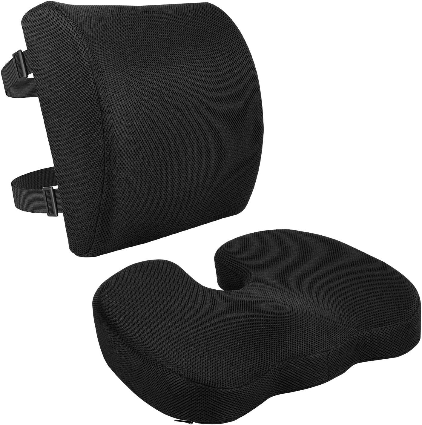 Amazon Basics Comfortable Seat Cushion & Lumbar Support for Office Chairs, Memory Foam, Black