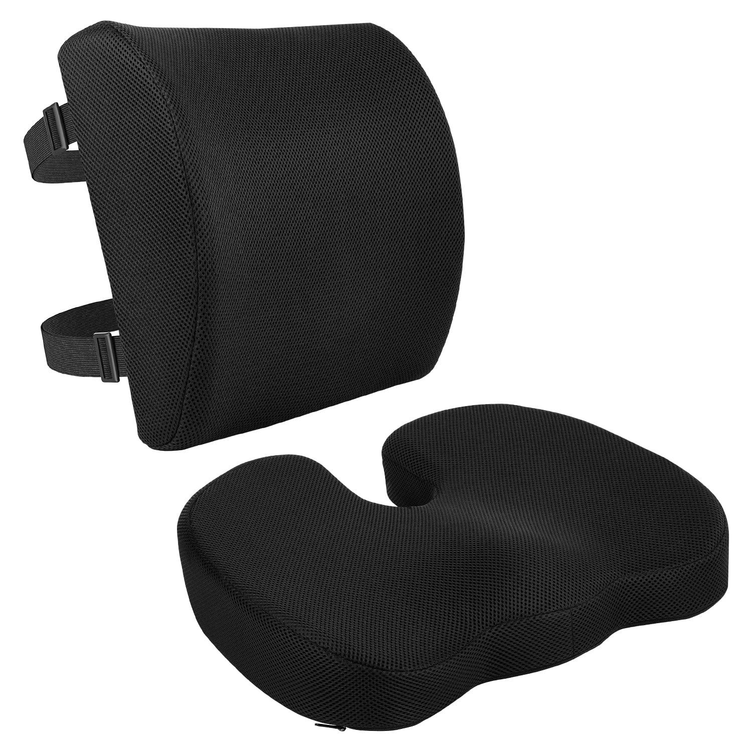 Amazon Basics Comfortable Seat Cushion & Lumbar Support for Office Chairs, Memory Foam, Black