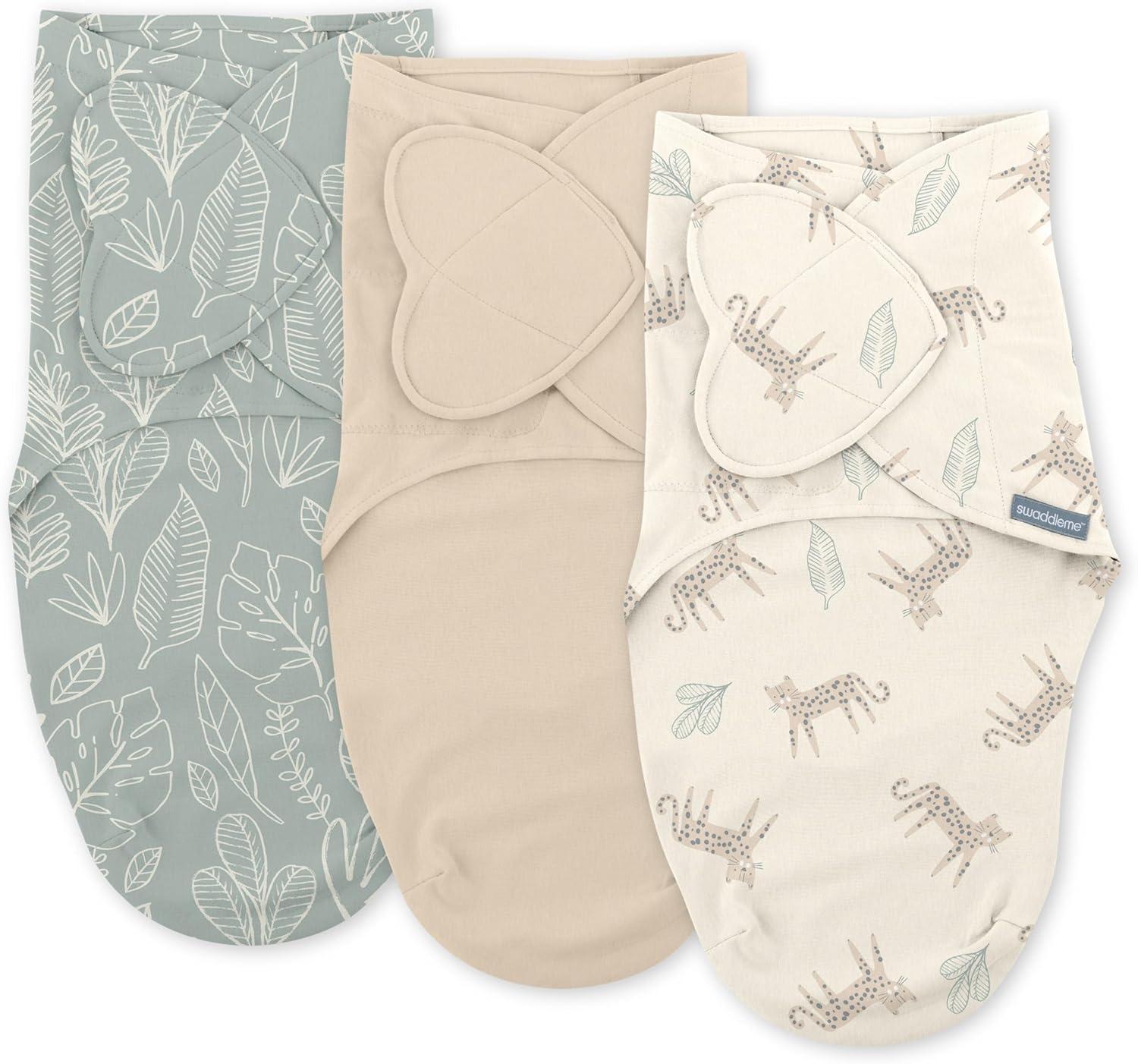 Ingenuity SwaddleMe by Ingenuity Monogram Collection Baby Swaddle, 100% Cotton, 0-3 Months, 1.0 TOG, 3-Pack - Born Free (Set of 3)