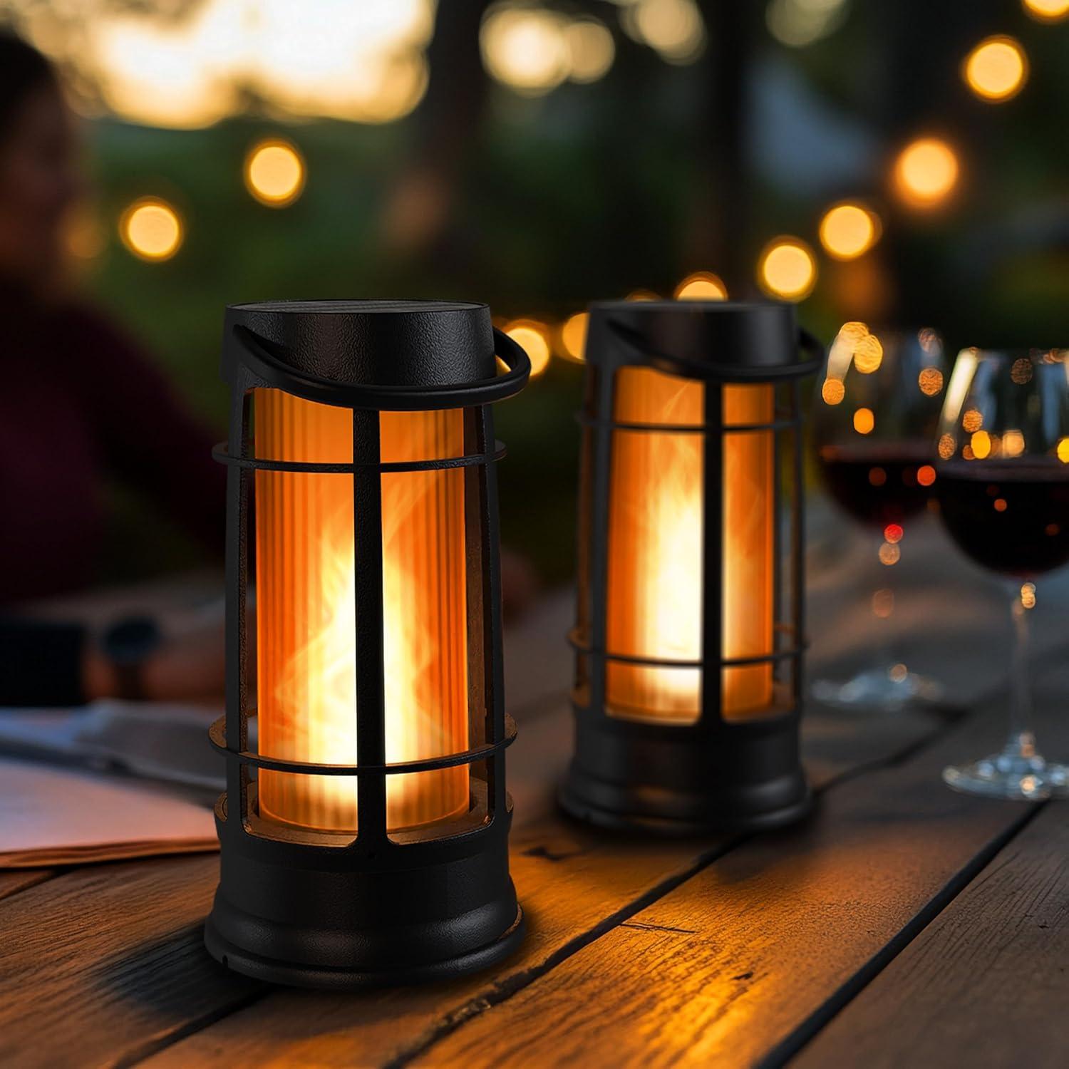FoxFlame Professional Metal Solar Flame Lantern - Patented LED Flickering - Outdoor Waterproof - Hanging Option