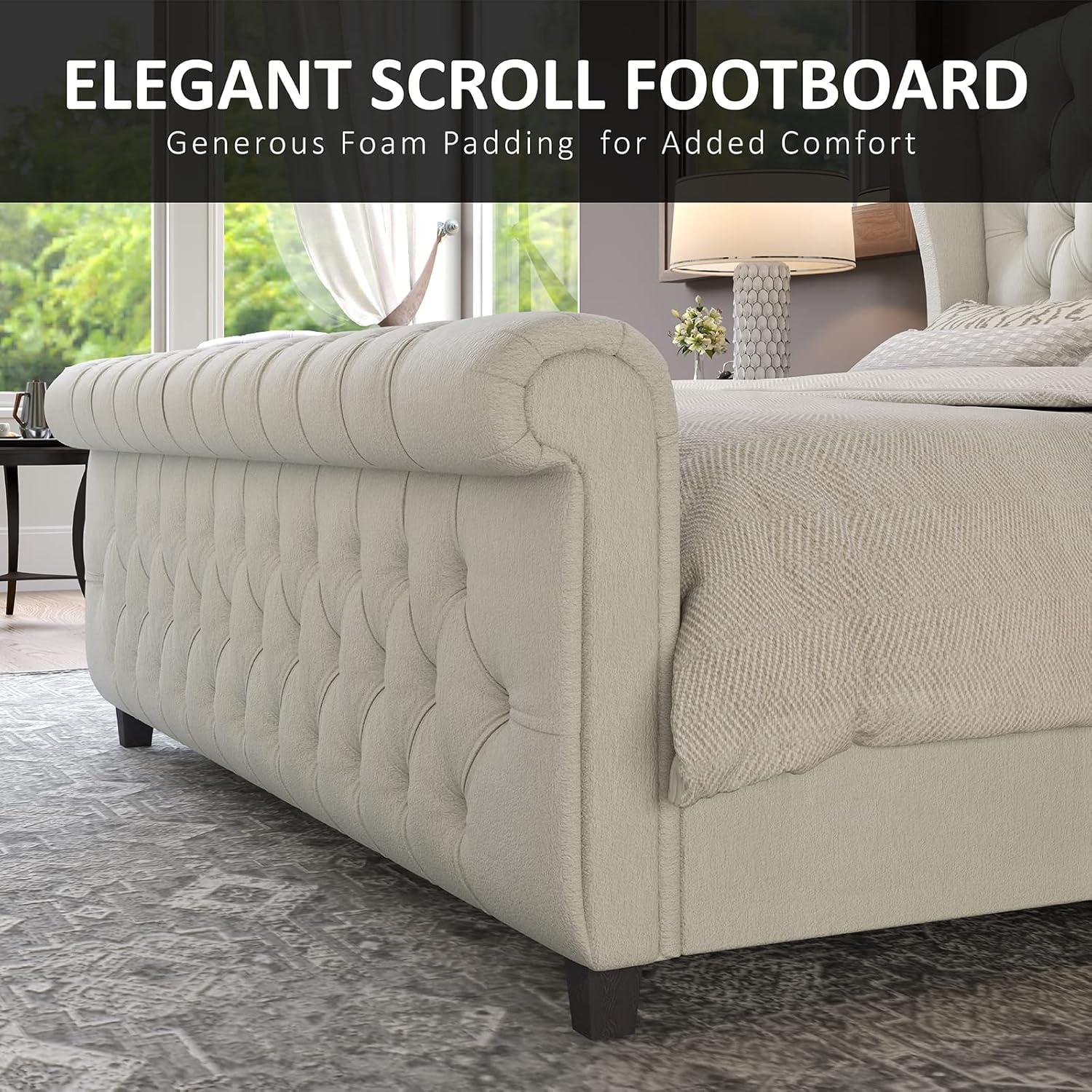 Dulane Chenille Upholstered Sleigh Bed with Scroll Wingback Headboard