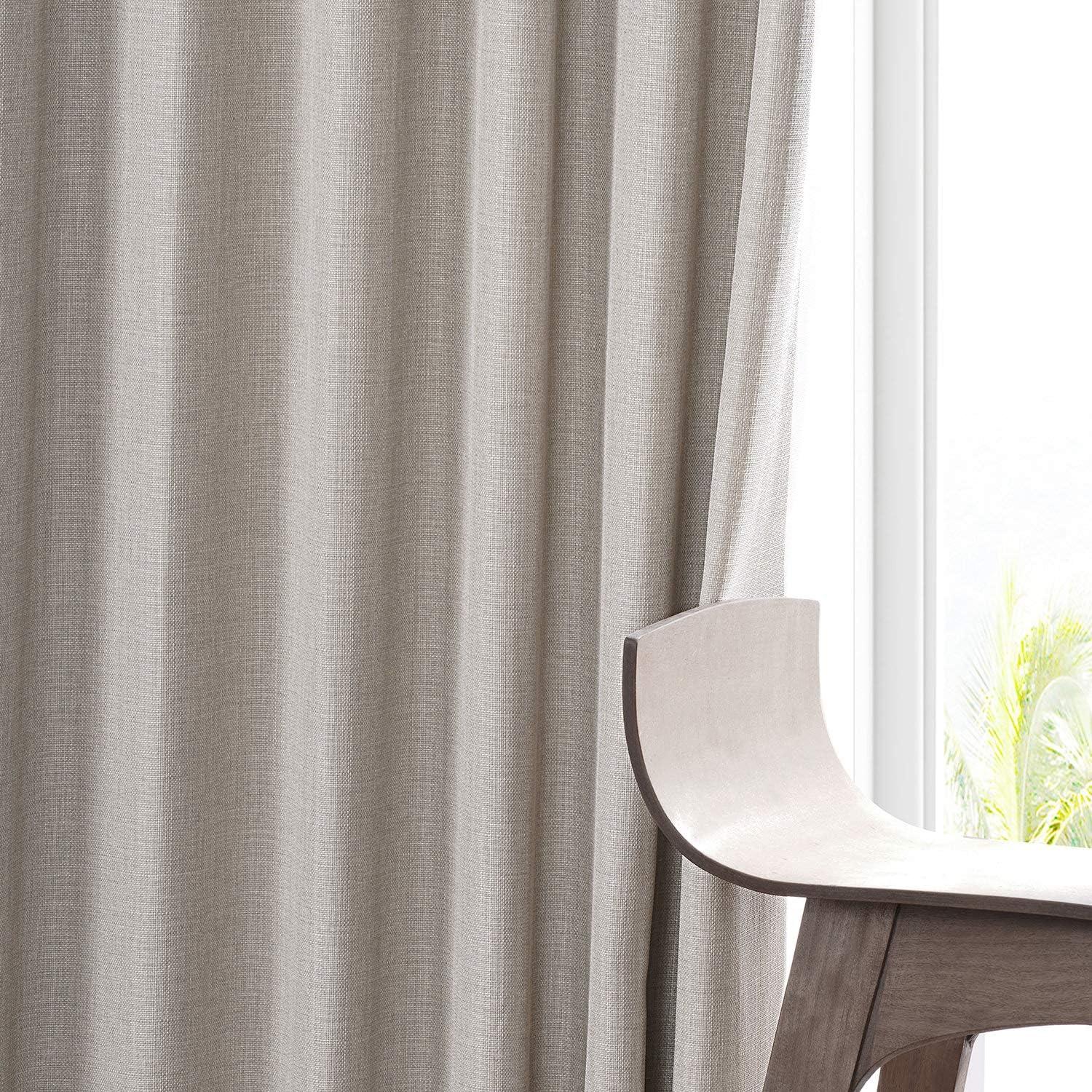 Safari Tan Faux Linen Blackout Curtain Panel, 50W x 108L