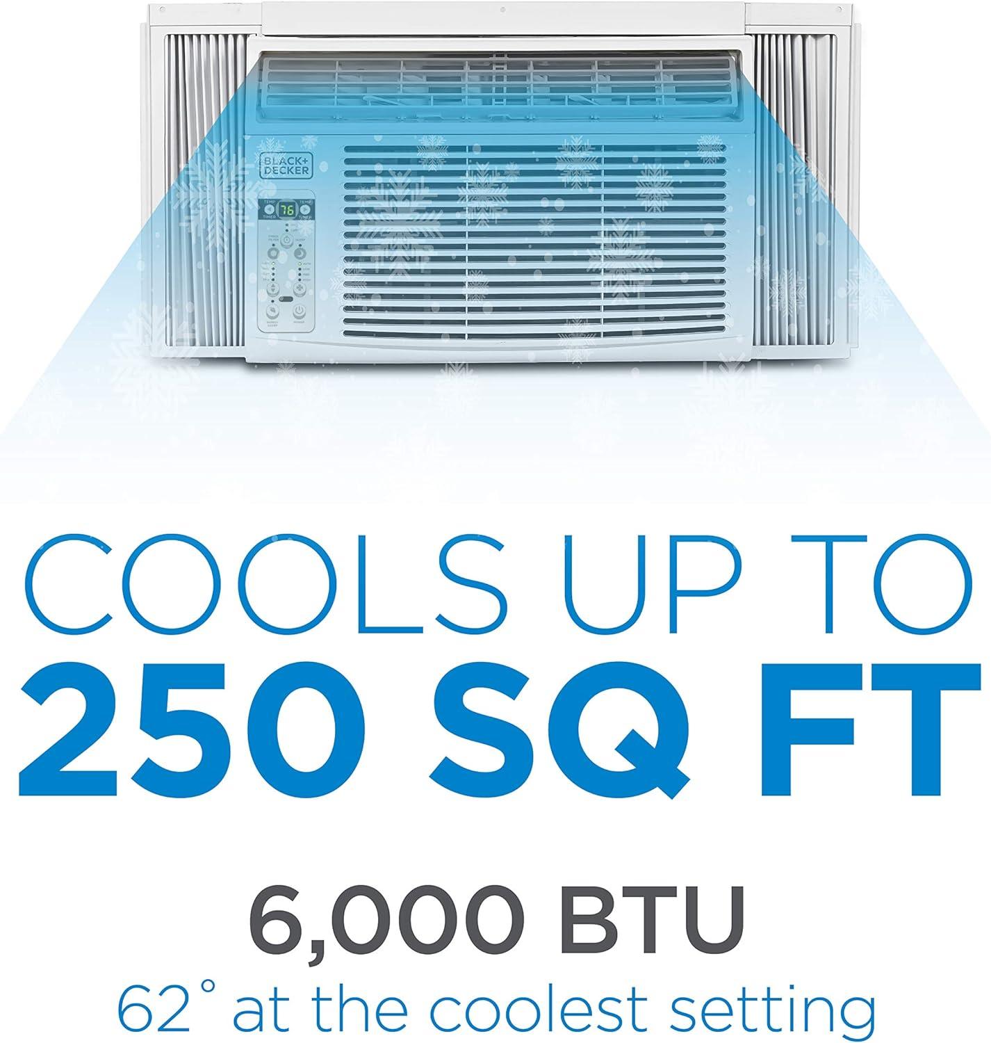 BLACK+DECKER 6000 BTU Window Air Conditioner Unit, AC Cools Up to 250 Square Feet, White