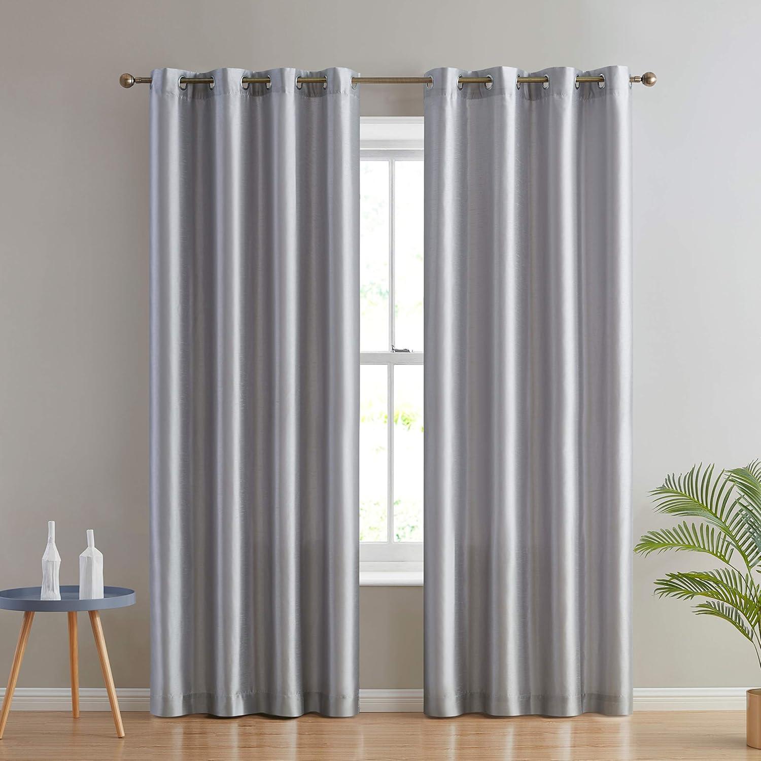 THD Duncan Faux Silk Semi Sheer Light Filtering Grommet Window Curtain Panels, Pair