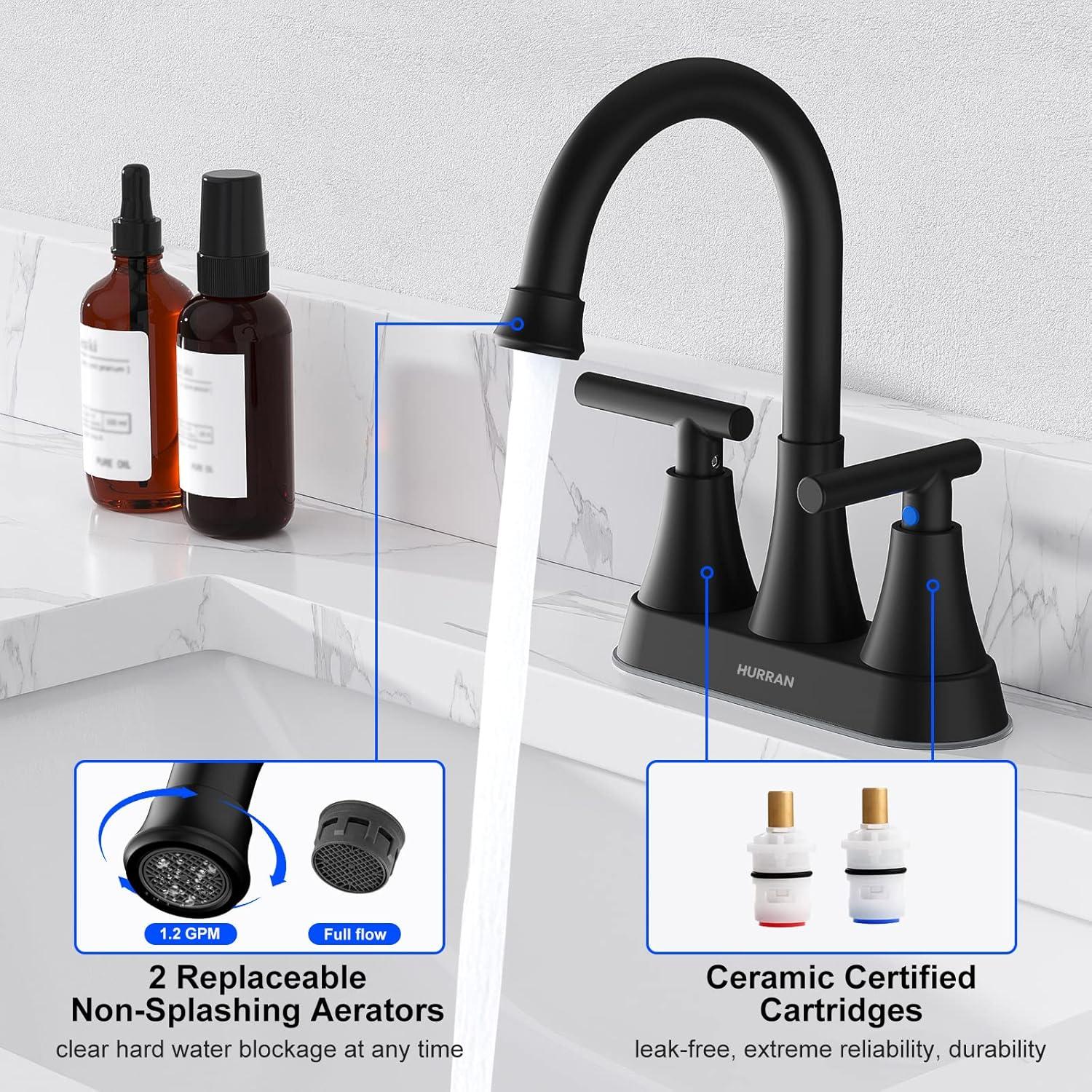 Matte Black Stainless Steel 4-Inch Centerset Bathroom Faucet