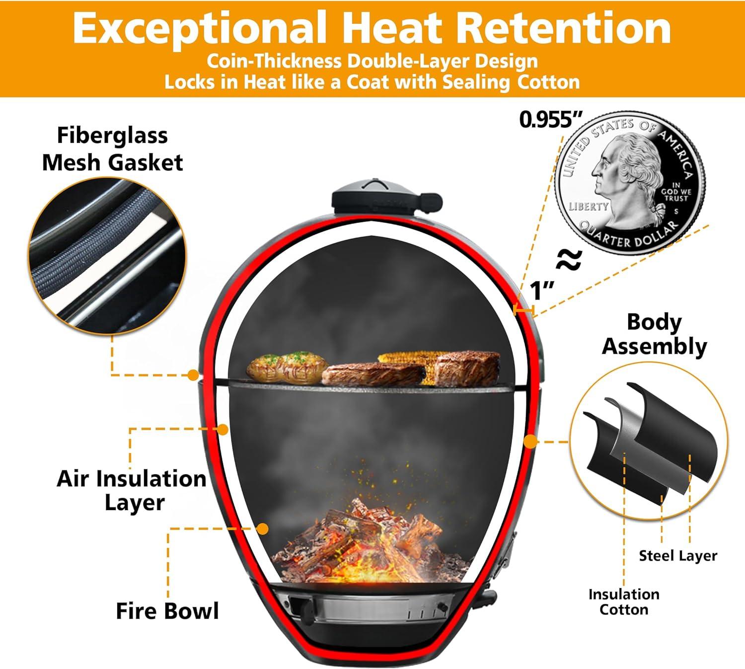 Brand-Man Grills Kamado Charcoal Grill with W/Prep Cart, BBQ Grill for Outdoor Cooking