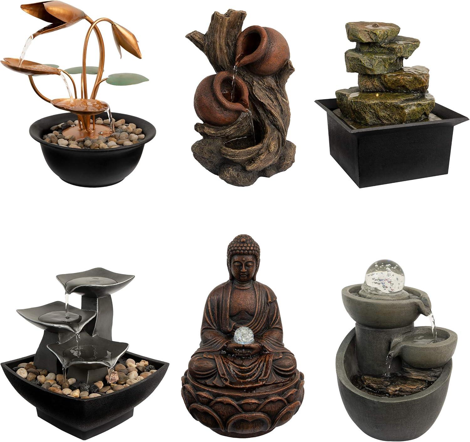 Gray Polyresin 3-Tier Tabletop Water Fountain with LED Lights