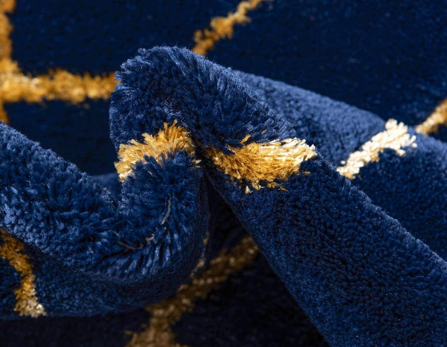Glam Navy Blue Gold Area Rug