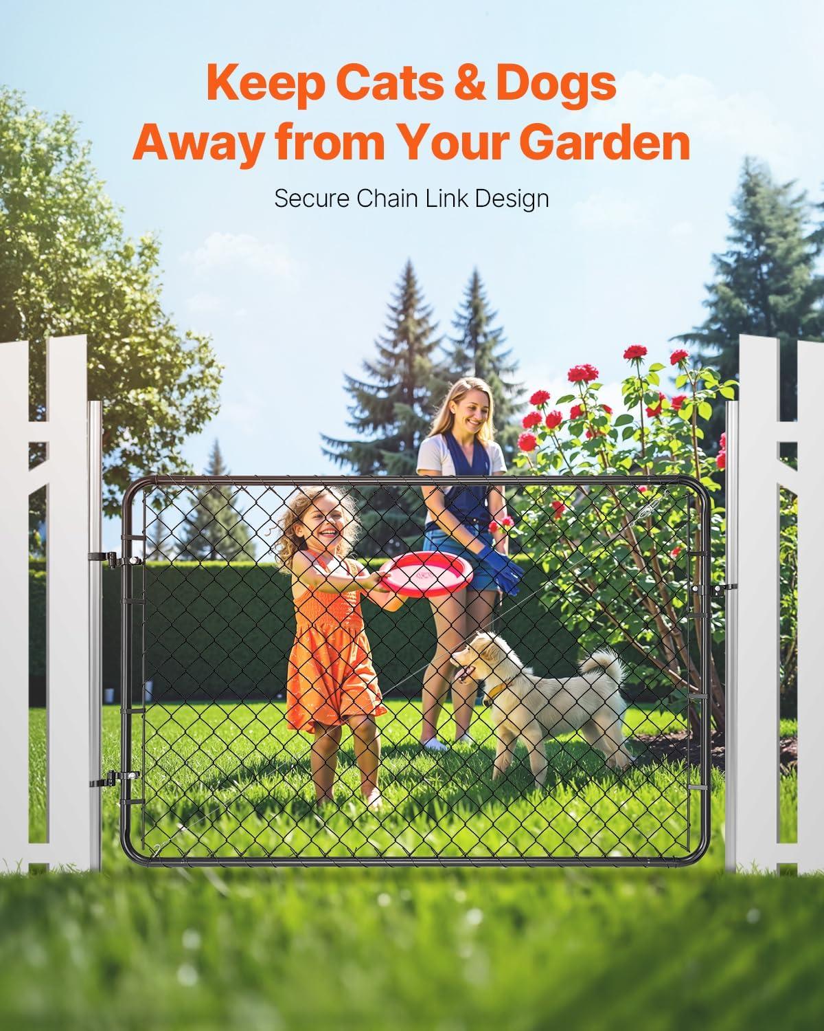 VEVOR Chain Link Fence Gate, 72 x 48 in, Adjustable Chain Link Fence Panel, Fit 2.2-6 ft (W) x 6 ft (H) Garden Fence Gate Opening, Fencing Gate with Plastic Coating, for Farm Black, Posts Not Included