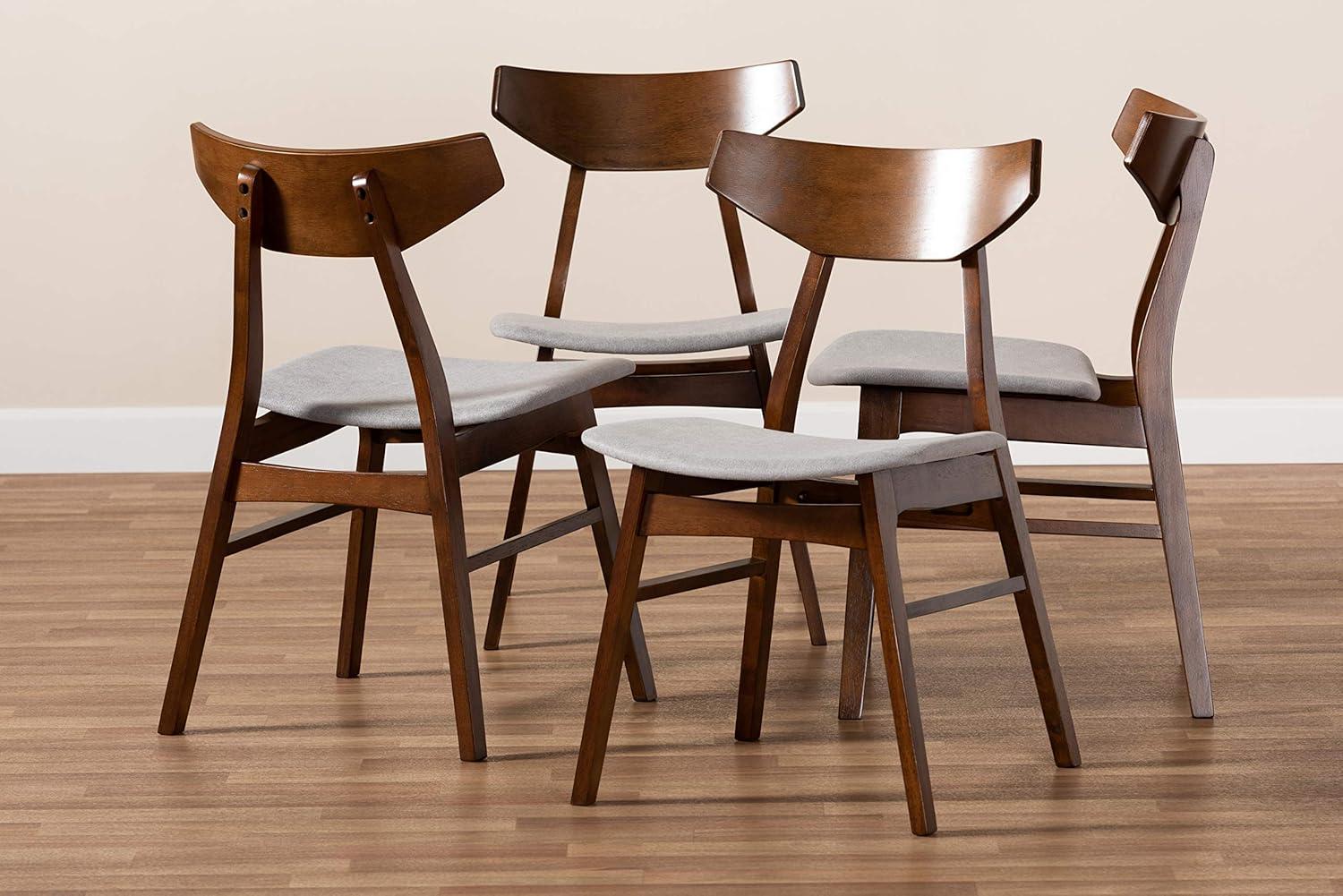 Baxton Studio Danica Mid-Century Modern Transitional Light Grey Fabric Upholstered and Walnut Brown Finished Wood 4-Piece Dining Chair Set