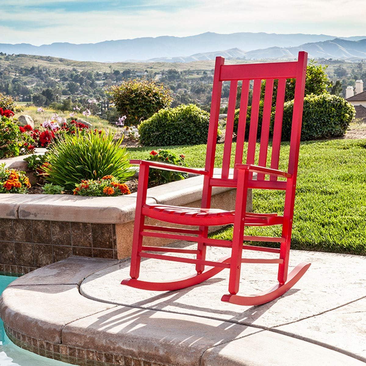 Shine Company Vermont Hardwood Outdoor Porch Patio Rocker Chair, Chili Pepper