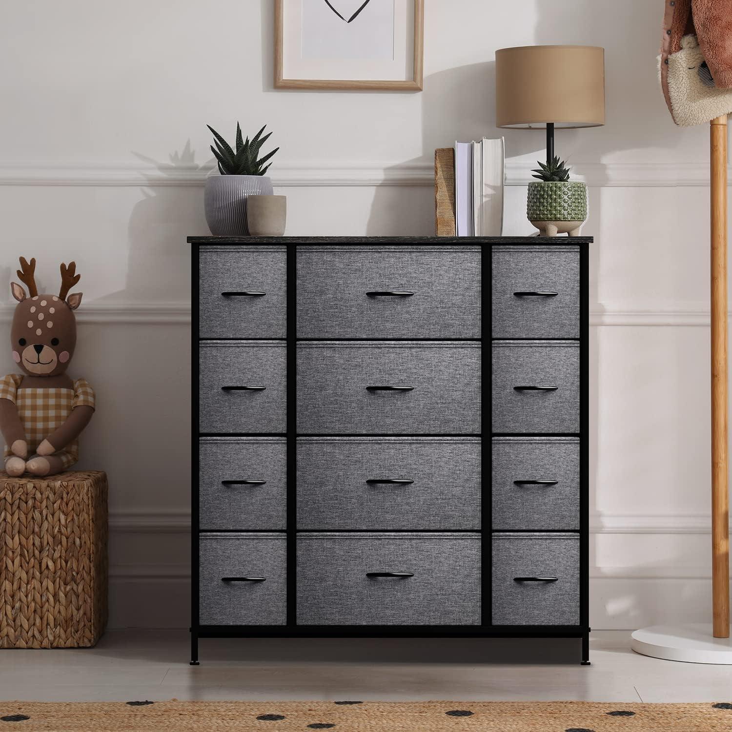 Sorbus 12 Drawers Dresser with Steel Frame and Wood Top