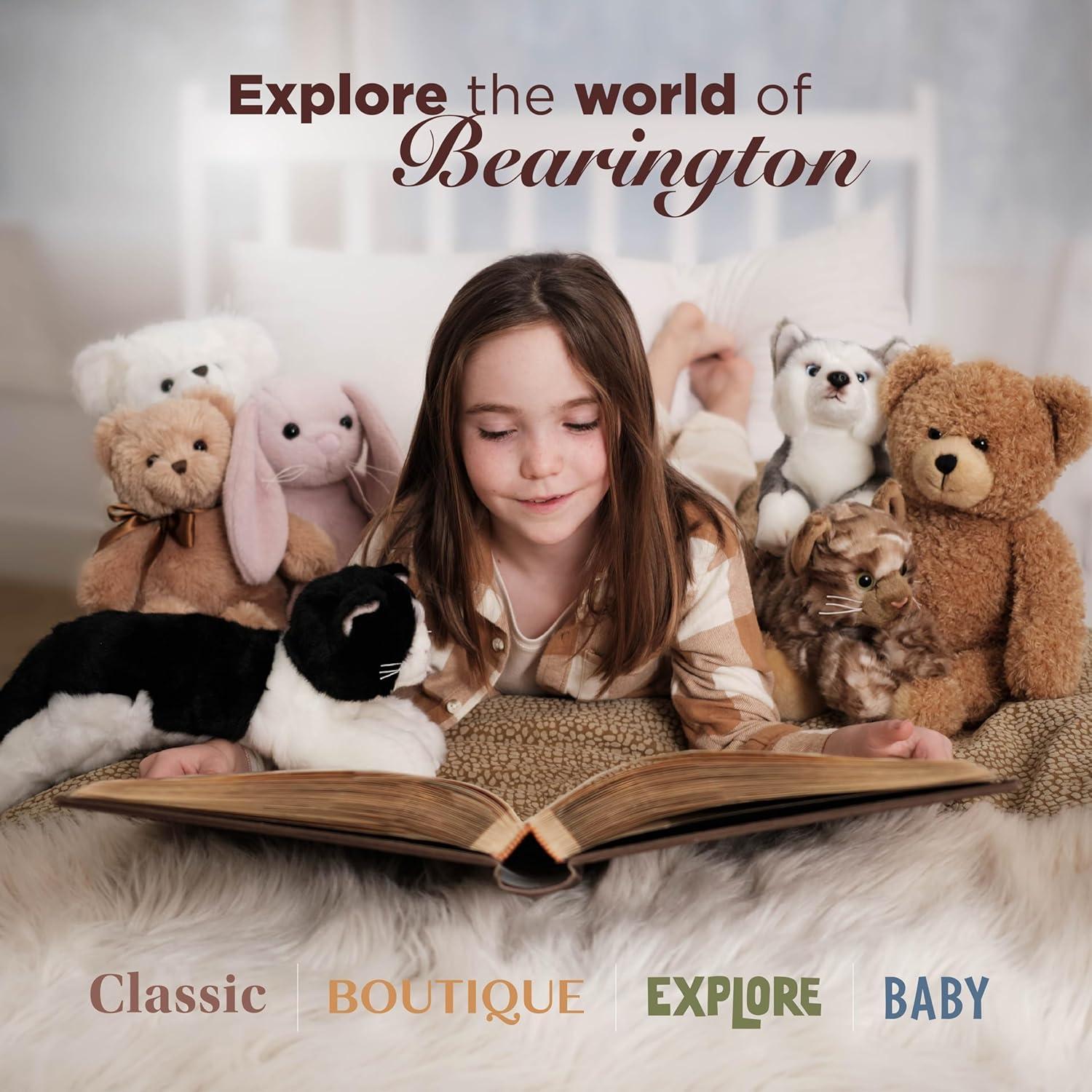 Bearington Pink Plush Stuffed Animal Teddy Bear with Hearts, 8.5 inches