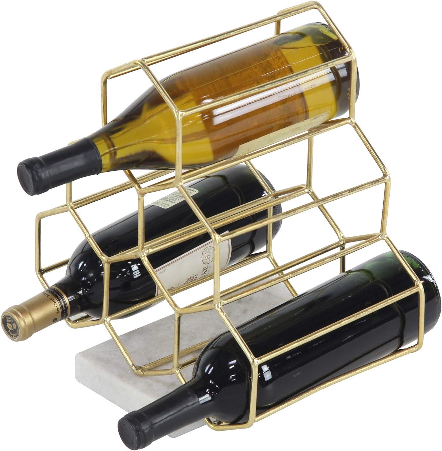 DecMode 9" x 13" Gold Marble 6 Bottle Wine Rack with Marble Base, 1-Piece