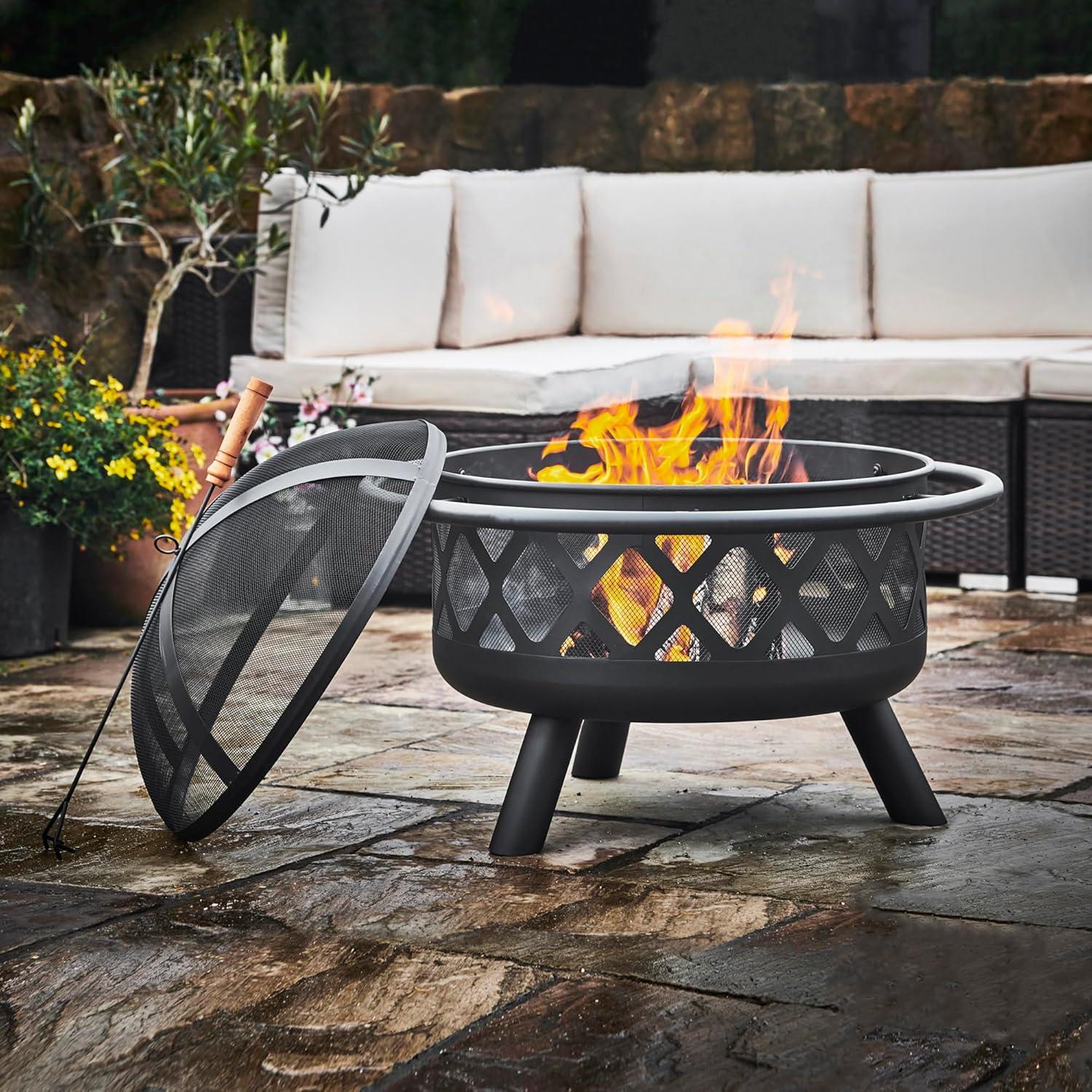 Heisey 30" Outdoor Round Wood Burning Fire Pit with Steel Base