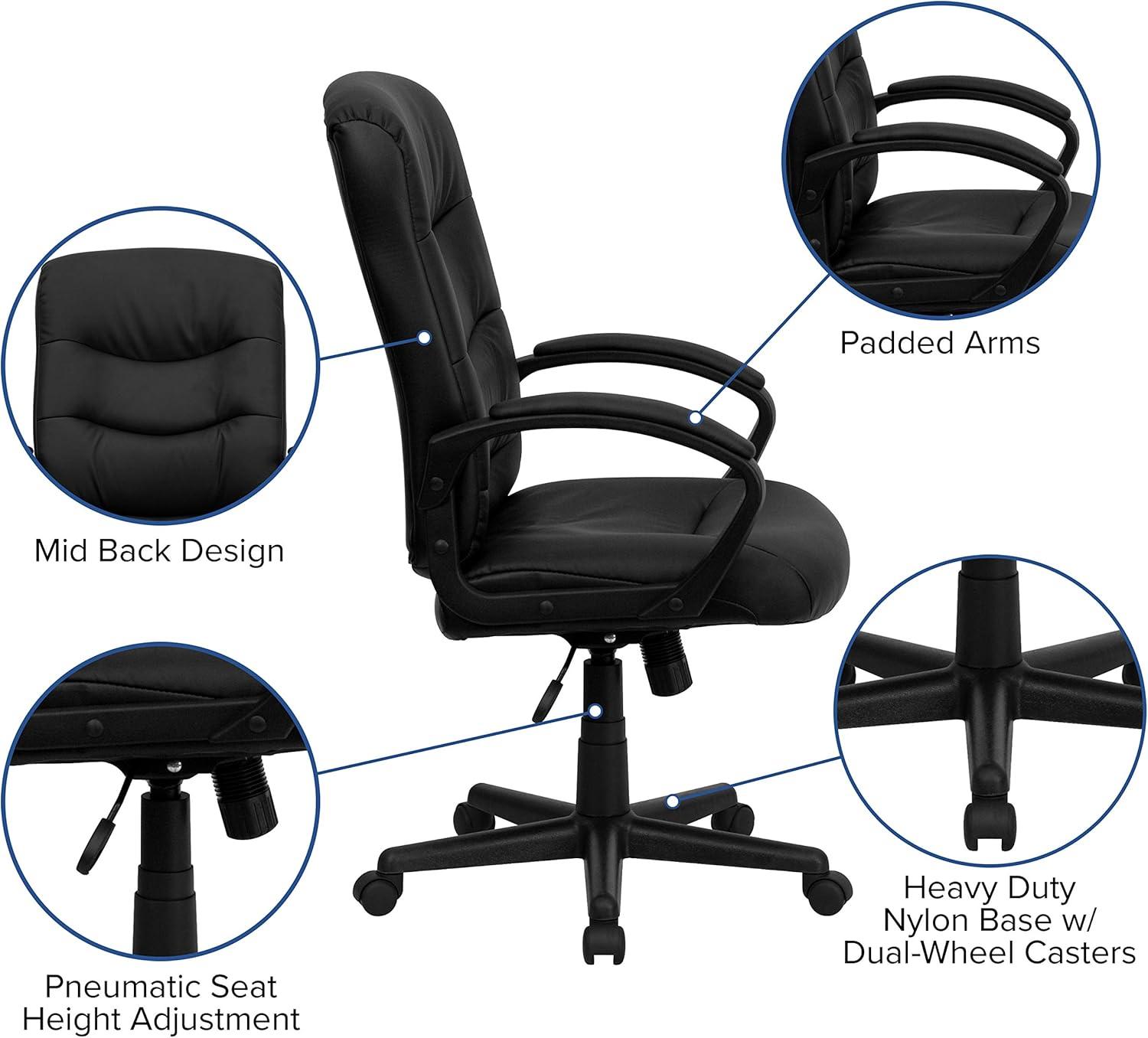 Flash Furniture Chelsea Mid-Back Black LeatherSoft Executive Swivel Office Chair with Three Line Horizontal Stitch Back and Arms