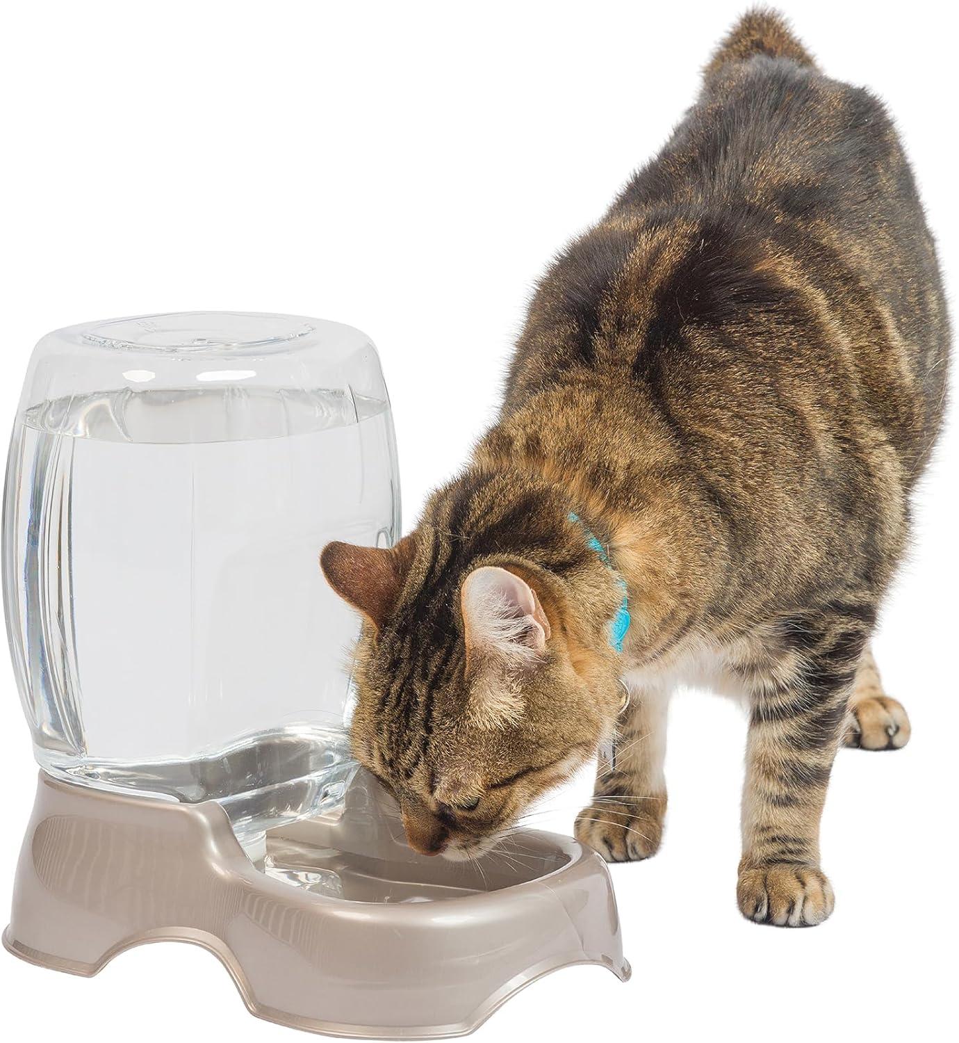 Petmate Pet Café Gravity Waterer Plastic Water Bowl Dispenser Station, for Cats and Dogs, 0.75 gal, Pearl Tan