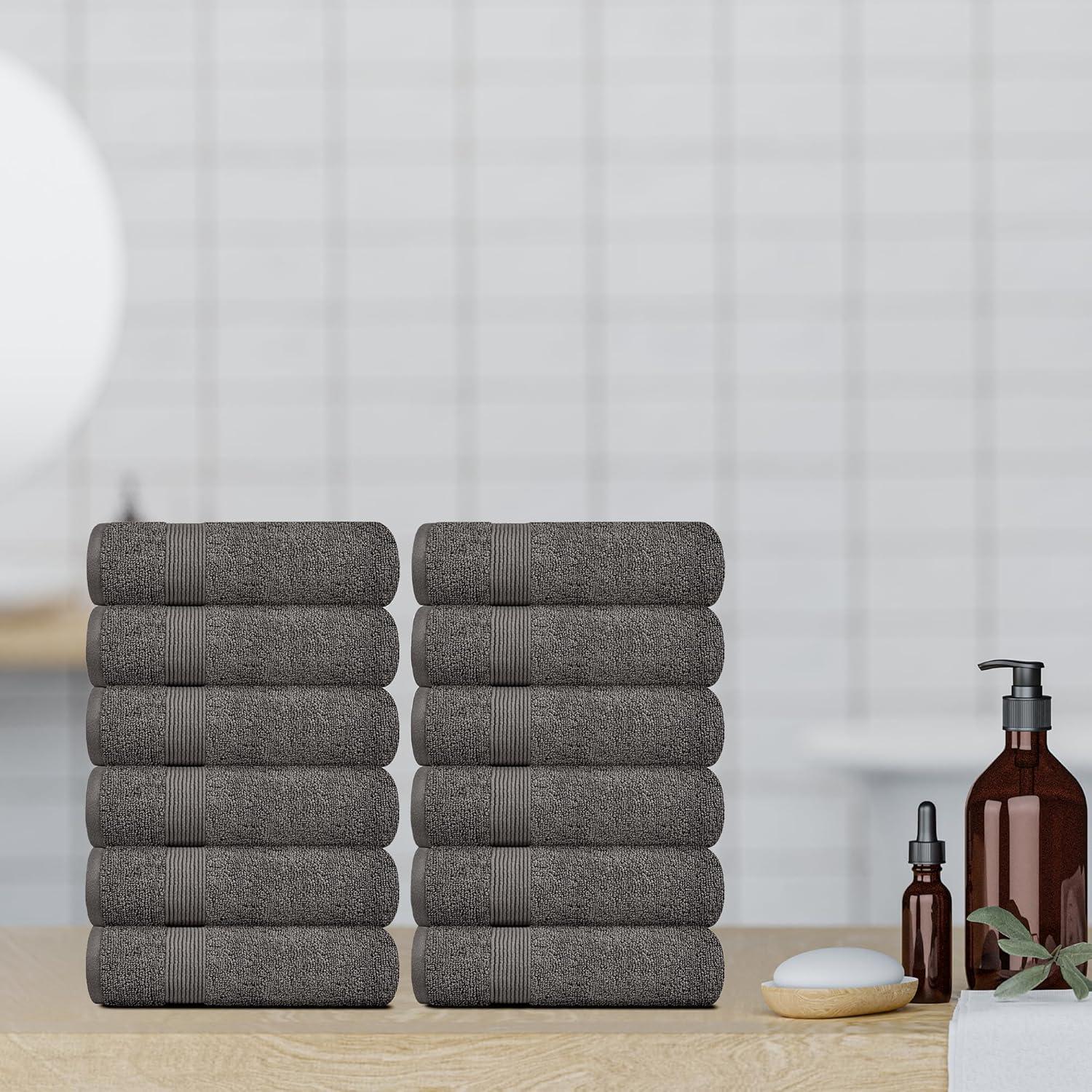 BC BARE COTTON Luxury Hotel & Spa Towel Turkish Cotton Washcloths - Dobby Border (13x13 Inches) - Set of 12 - Wedgewood