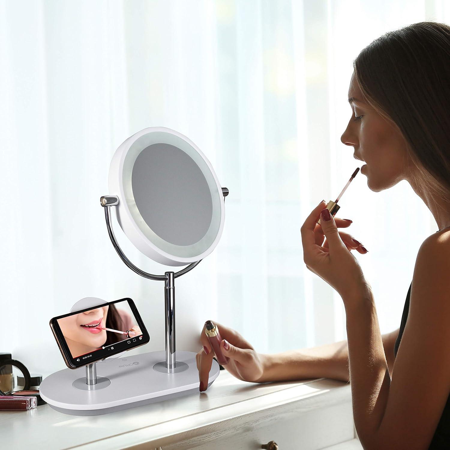 ClearSun LED Countertop Makeup Mirror with Wireless Charging