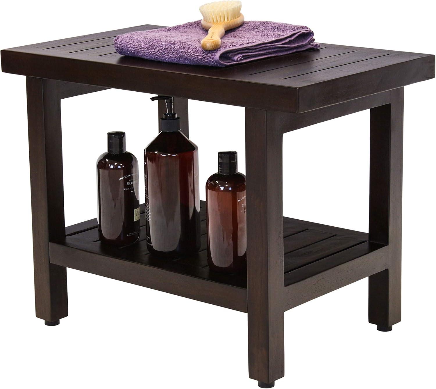 24" Mocha Teak Wood Spa Shower Bench with Shelf