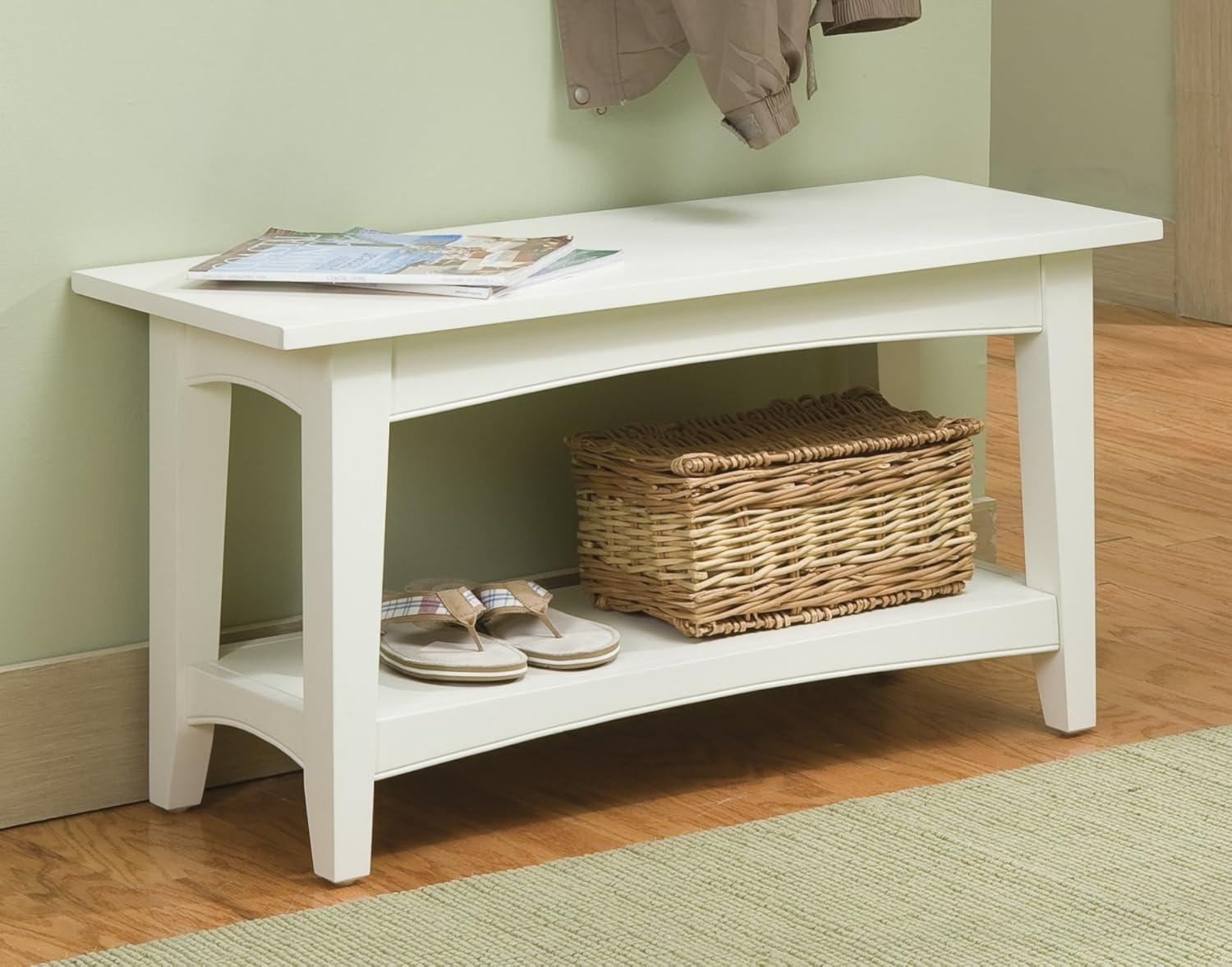 Alaterre Furniture Shaker Cottage Bench with Shelf, Ivory